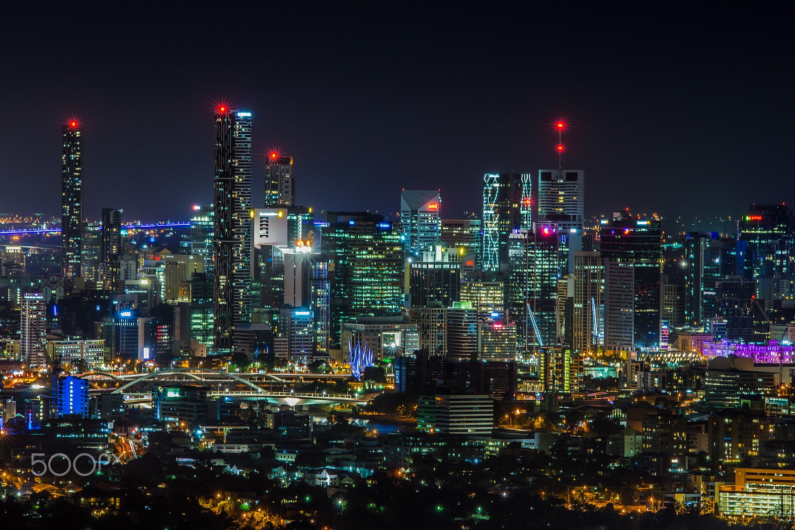 Sony SLT-A77 + Sigma 70-200mm F2.8 EX DG Macro HSM II sample photo. Brisbane city night photography