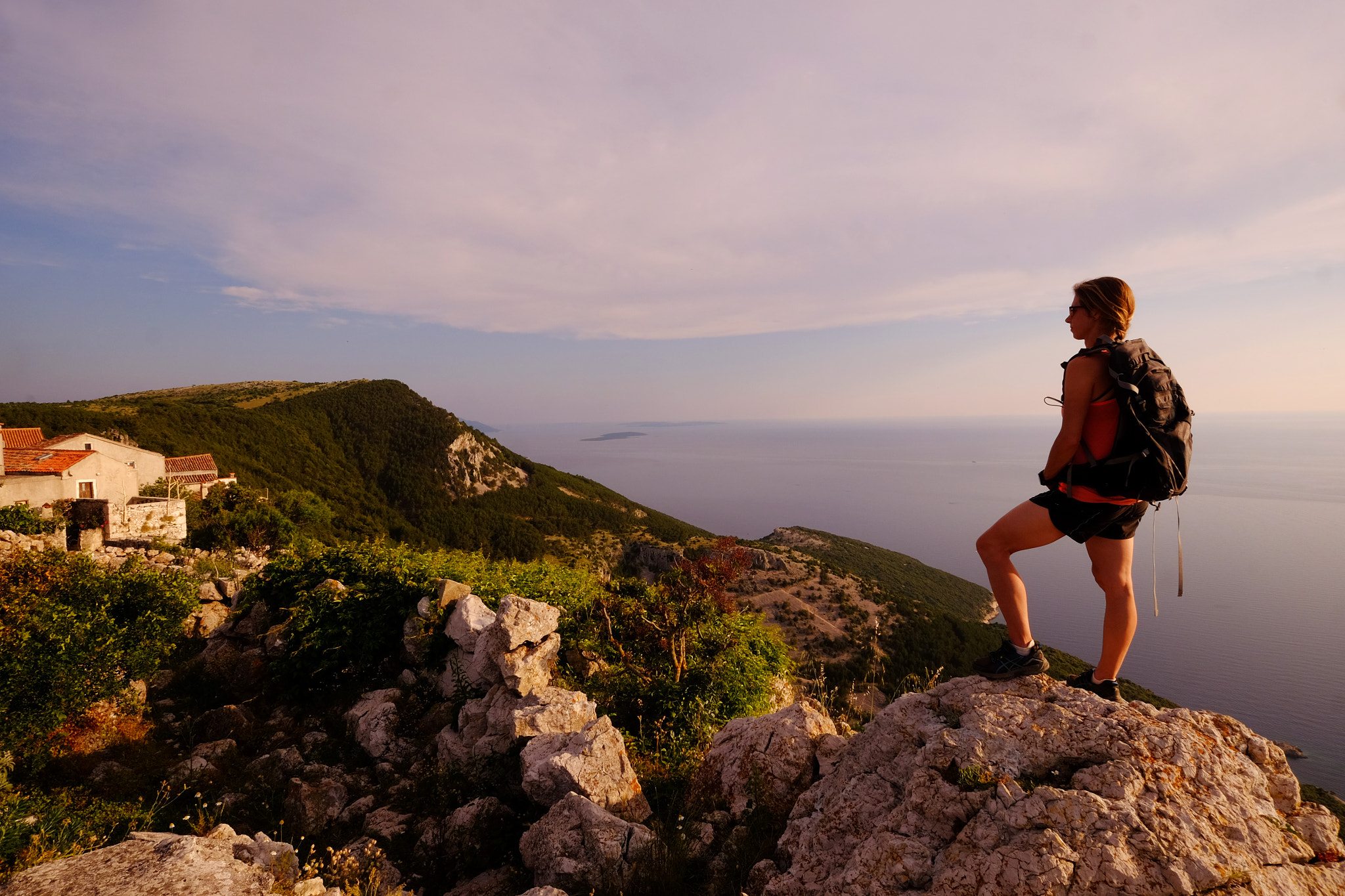 Fujifilm X-T1 sample photo. Woman hiking on island of cres, croatia photography
