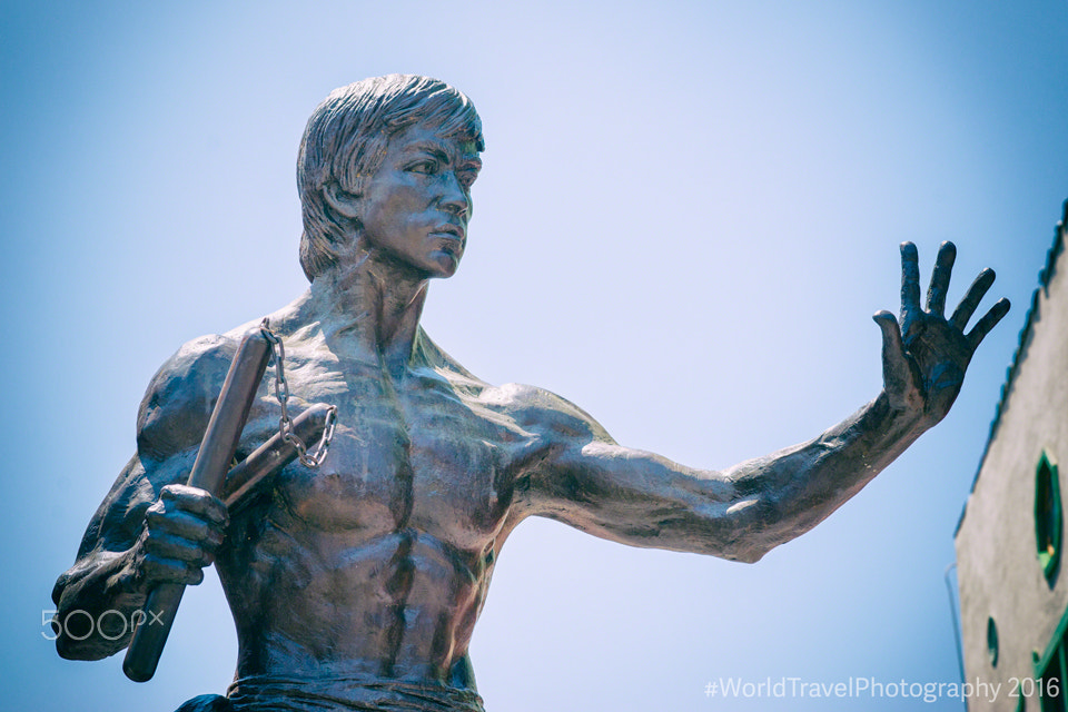 Tamron SP 70-300mm F4-5.6 Di USD sample photo. Bruce lee statue in summer photography