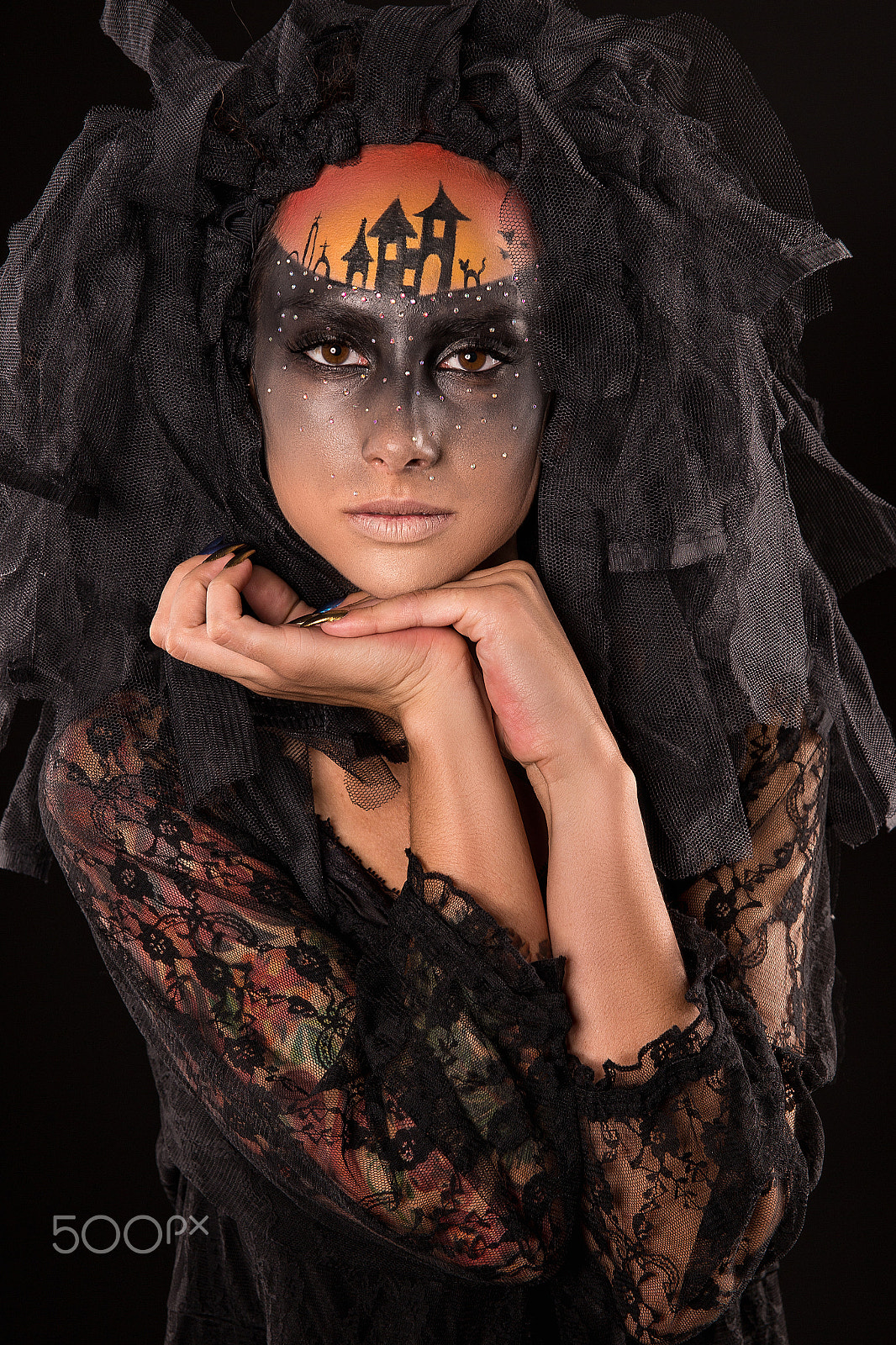 Canon EOS 6D + Canon EF 400mm f/2.8L sample photo. Scary halloween bride with concept scary makeup photography