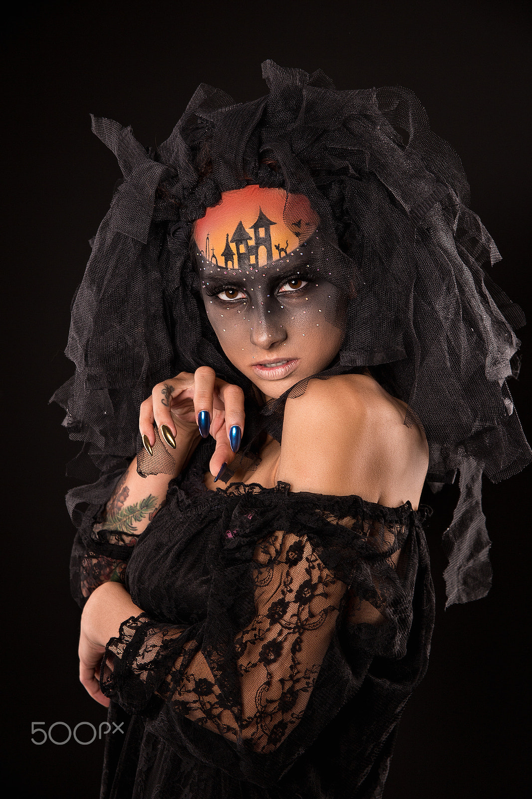 Canon EOS 6D + Canon EF 400mm f/2.8L sample photo. Scary halloween bride with concept scary makeup photography