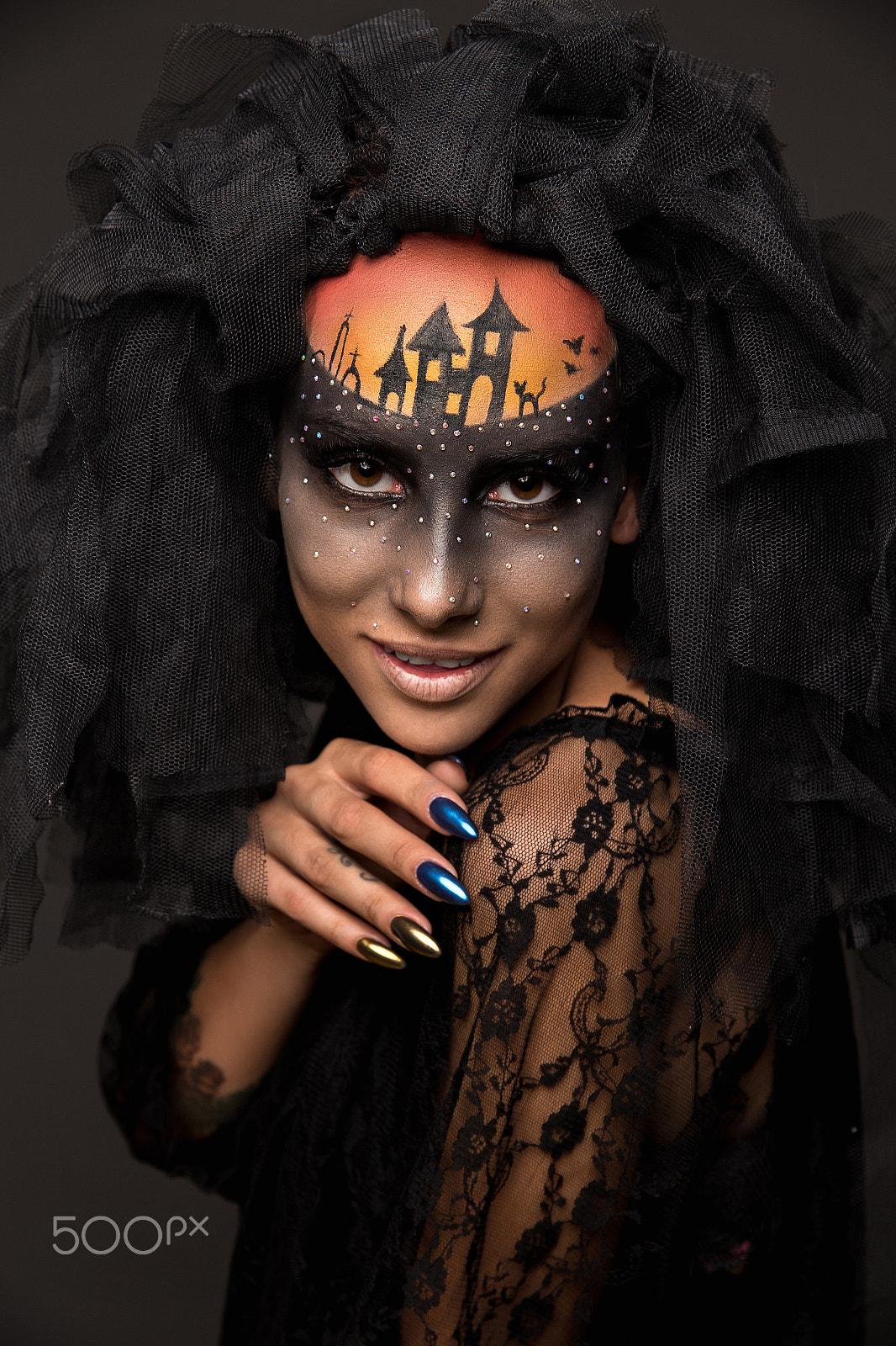 Canon EOS 6D + Canon EF 400mm f/2.8L sample photo. Scary halloween bride with concept scary makeup photography