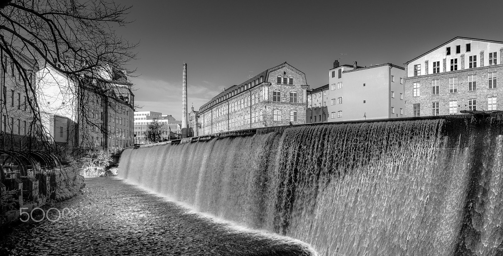 Sony a7 II sample photo. Waterfall in old industrial landscape of norrköping photography