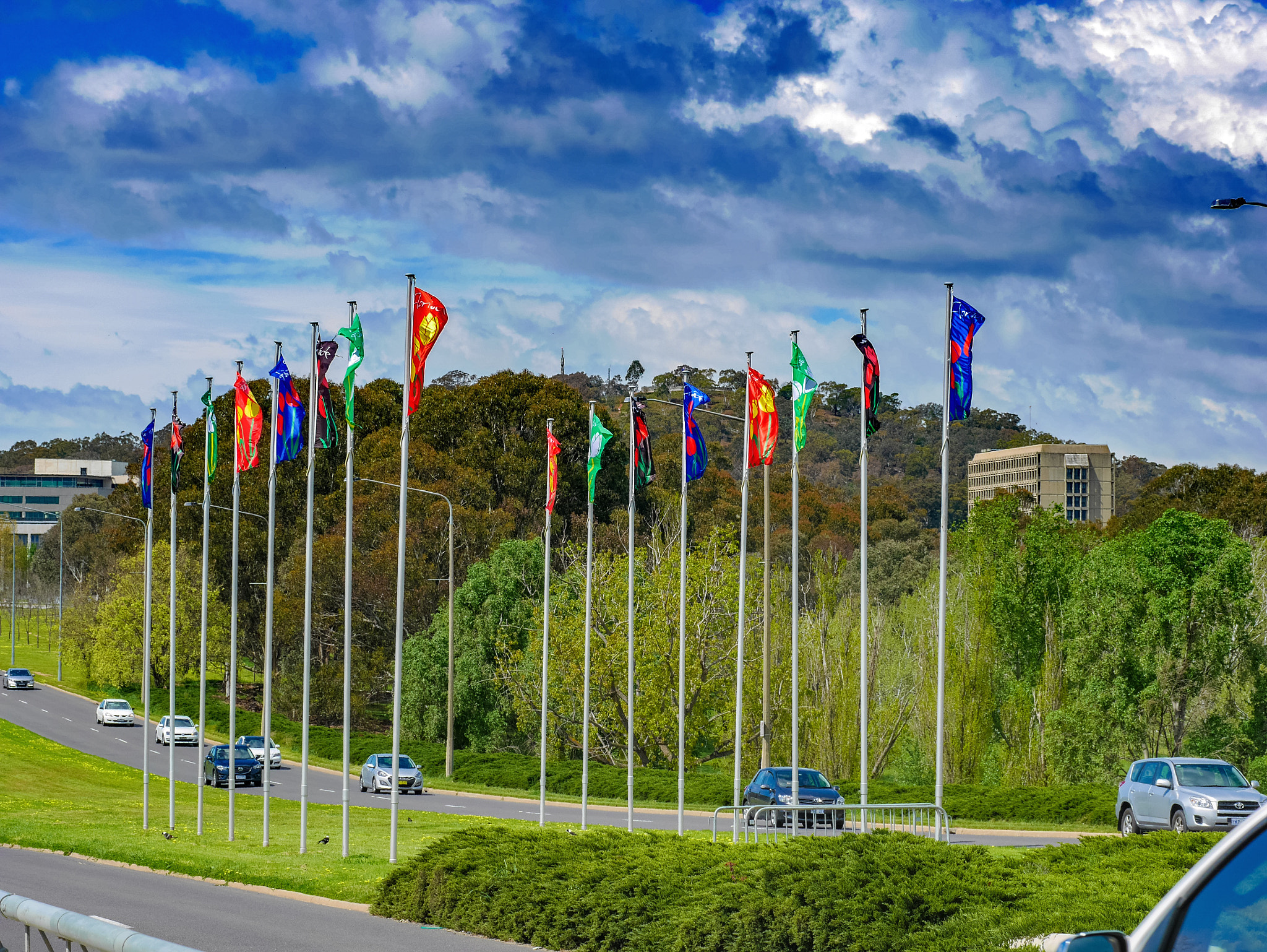 Panasonic DMC-GM1S sample photo. Flags!!!  location:  kings bridge, act, australia photography