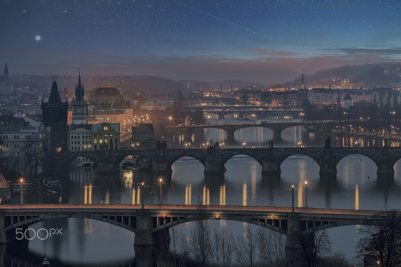 Canon EOS 5D Mark II + Canon EF 70-210mm f/4 sample photo. Prague bridges at night photography