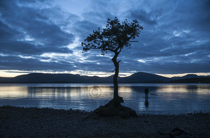 Nikon D700 + AF-S DX Zoom-Nikkor 18-55mm f/3.5-5.6G ED sample photo. Eerie figure emerges from loch lomond at milarrochy bay  - scotl photography