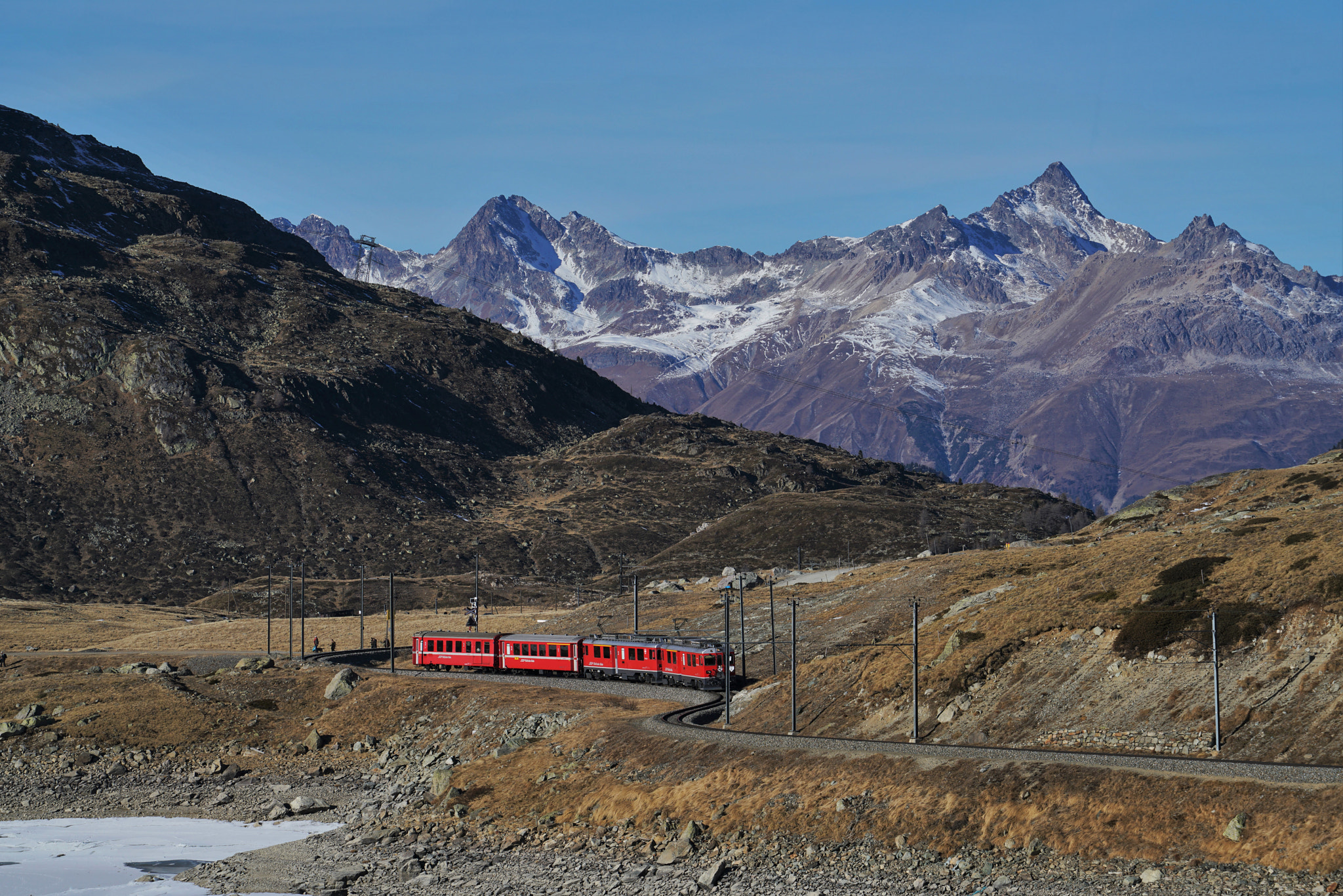 Sony a7R II + Sony FE 70-200mm F4 G OSS sample photo. Bernina train at the ospizio bernina photography