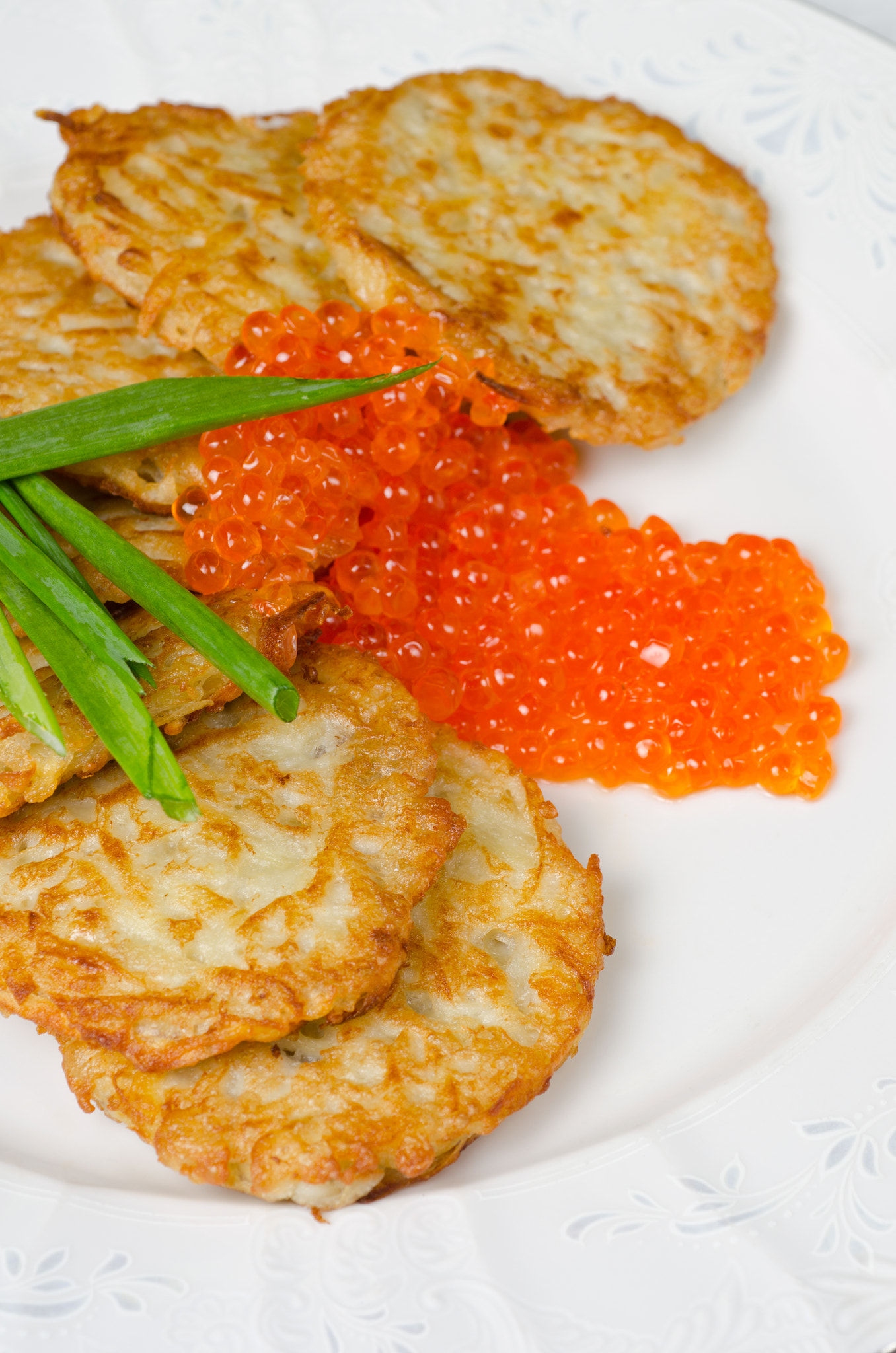 Nikon D7000 + Nikon AF Micro-Nikkor 60mm F2.8D sample photo. Pancakes with red caviar photography