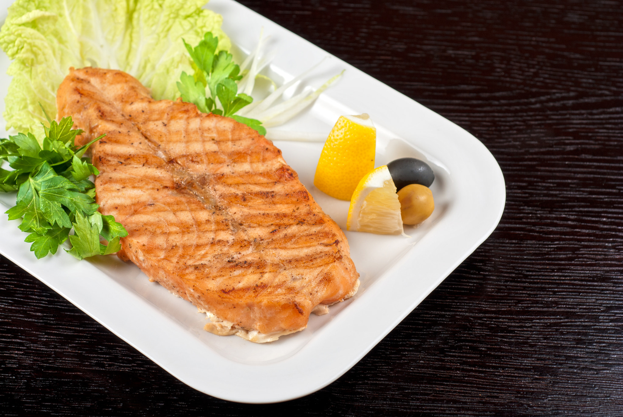 Nikon D80 + Nikon AF Micro-Nikkor 60mm F2.8D sample photo. Grilled salmon steak photography