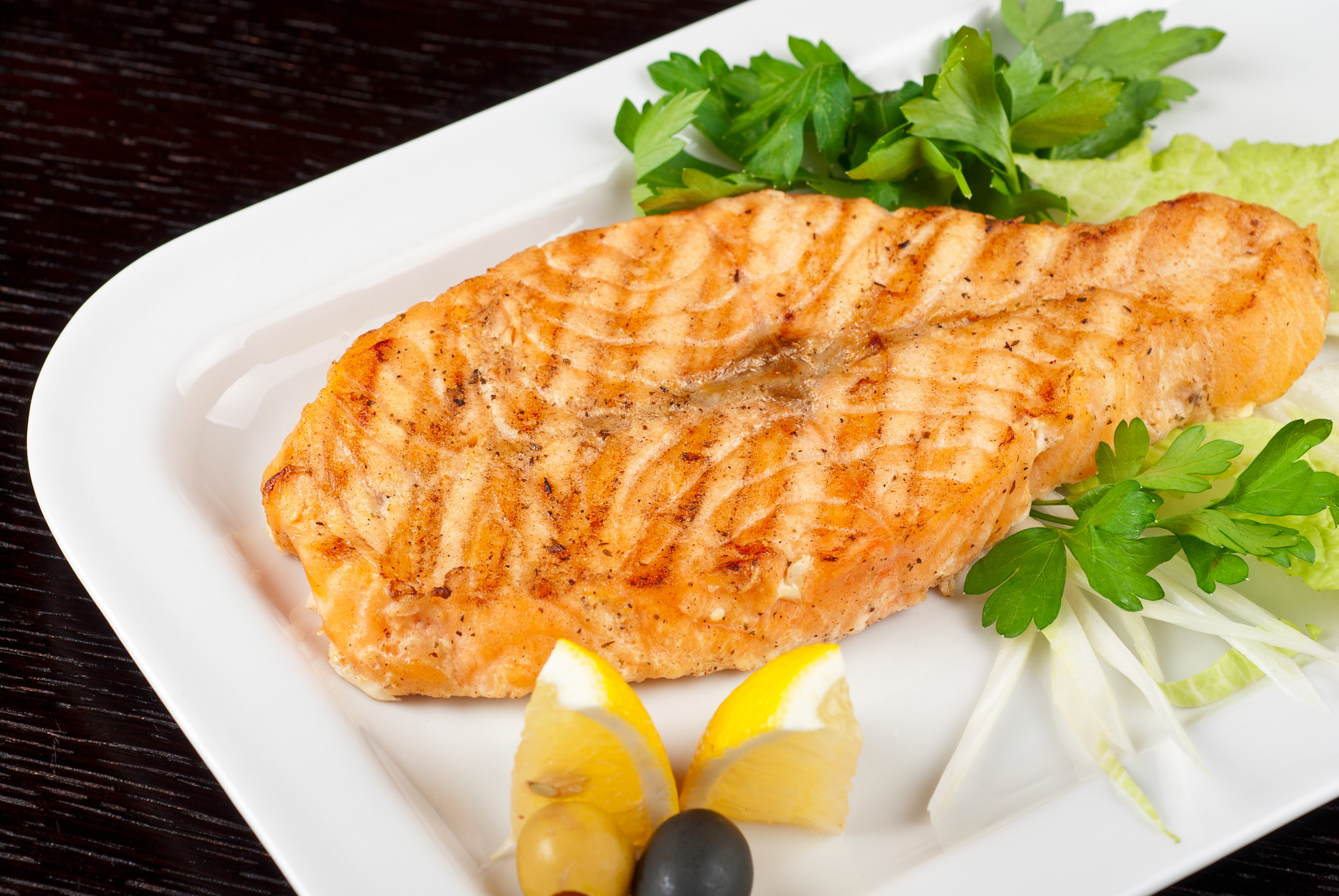 Nikon D80 + Nikon AF Micro-Nikkor 60mm F2.8D sample photo. Grilled salmon steak photography