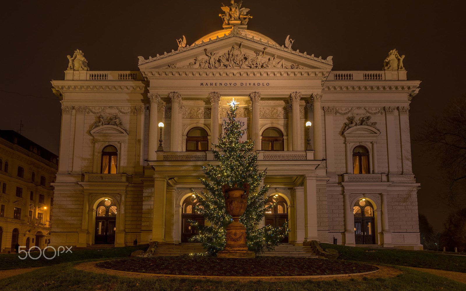 Pentax K-3 sample photo. Mahen theatre in brno at night before christmas, f photography