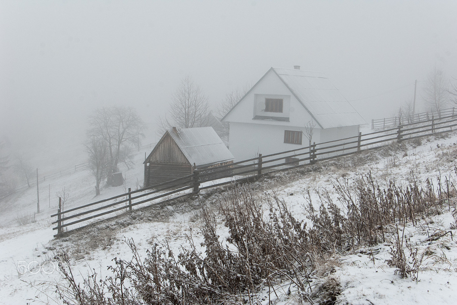 Pentax *ist DL + Pentax smc DA 18-55mm F3.5-5.6 AL sample photo. Foggy morning in the village. carpathians, ukraine. photography