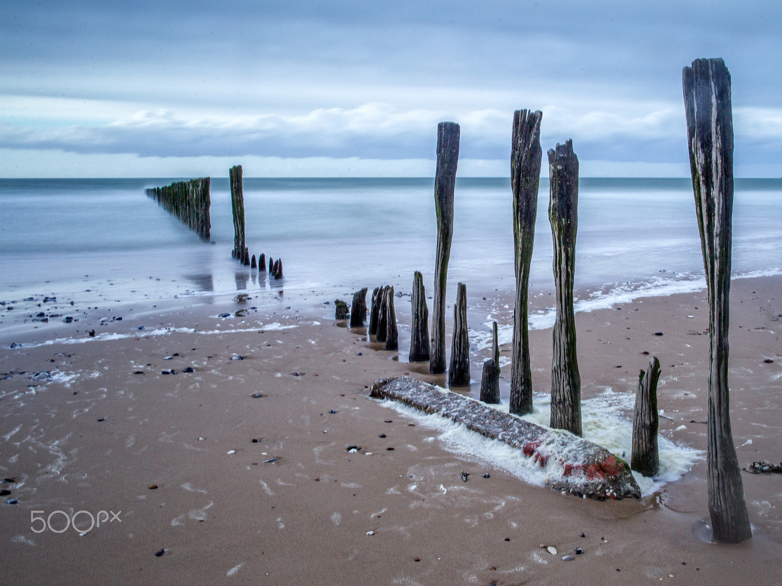 Canon EF 24mm F1.4L II USM sample photo. Wooden posts in the sea photography