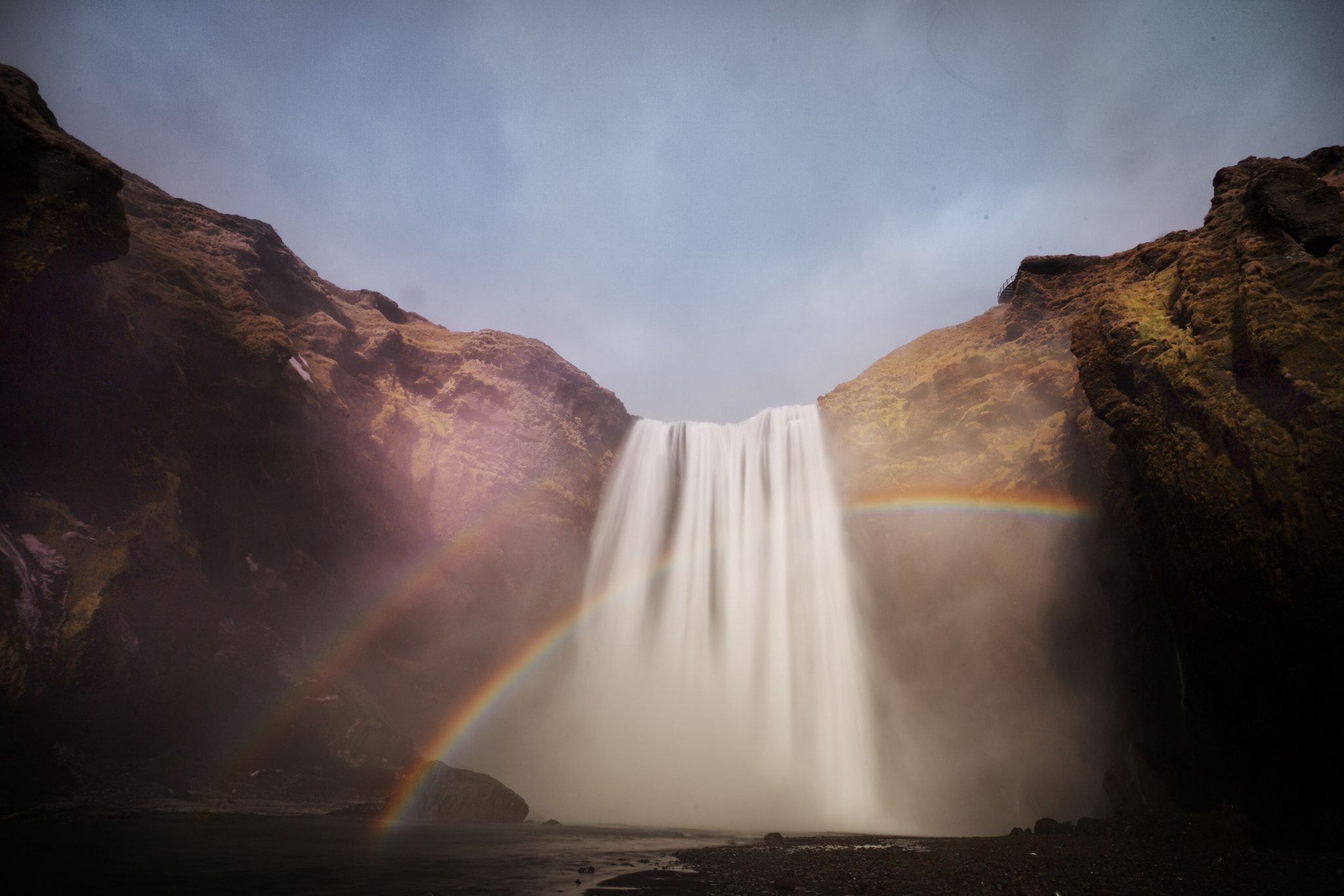 Sony a7 II + Sony Vario-Tessar T* FE 16-35mm F4 ZA OSS sample photo. Double rainbow at skógafoss, iceland photography