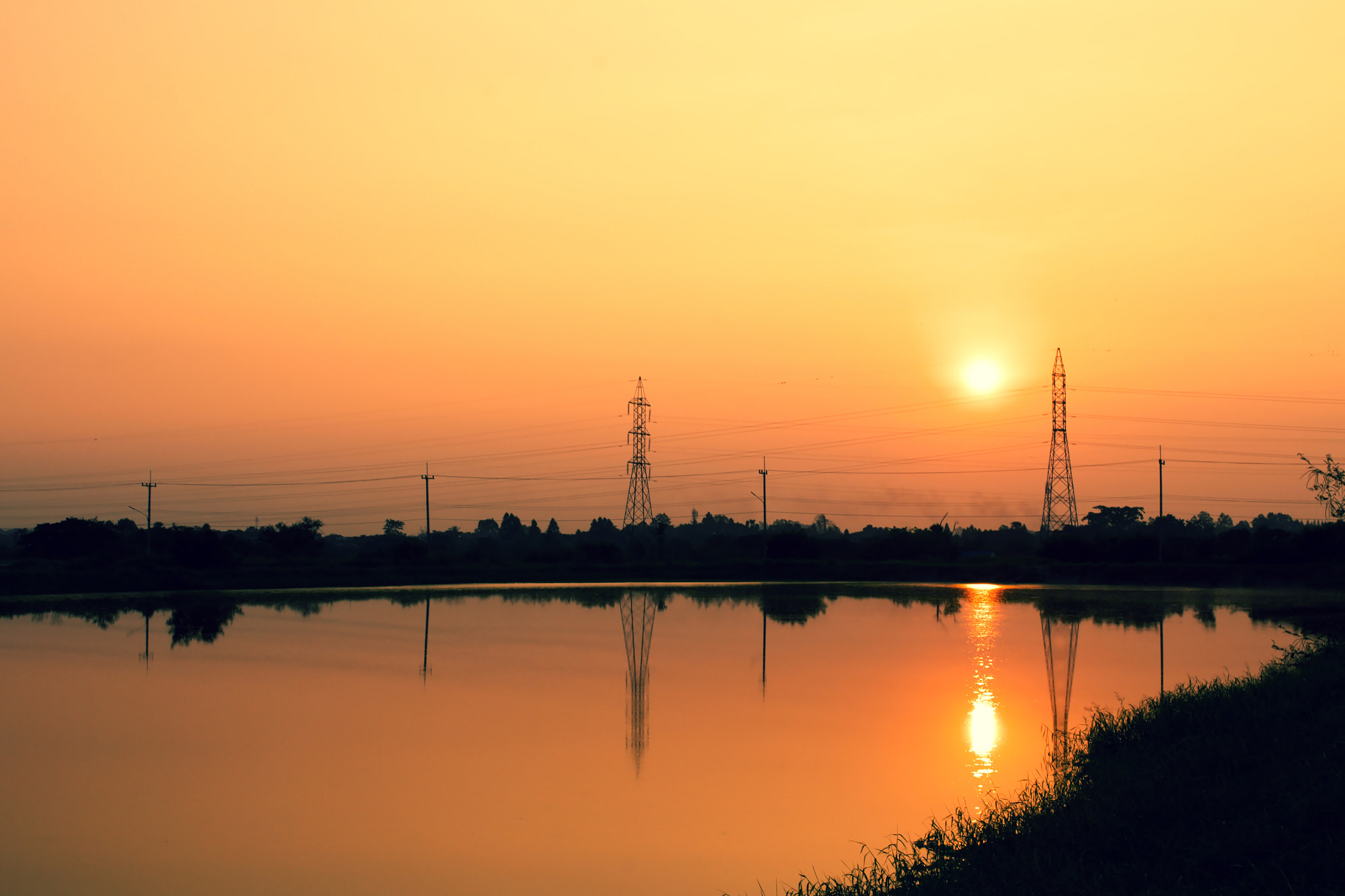 Nikon D3100 + 18.00 - 55.00 mm f/3.5 - 5.6 sample photo. Telephone poles on sunset photography