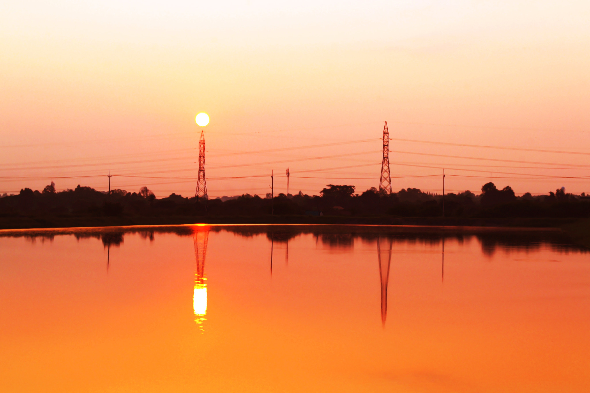 Nikon D3100 + 18.00 - 55.00 mm f/3.5 - 5.6 sample photo. Telephone poles on sunset photography