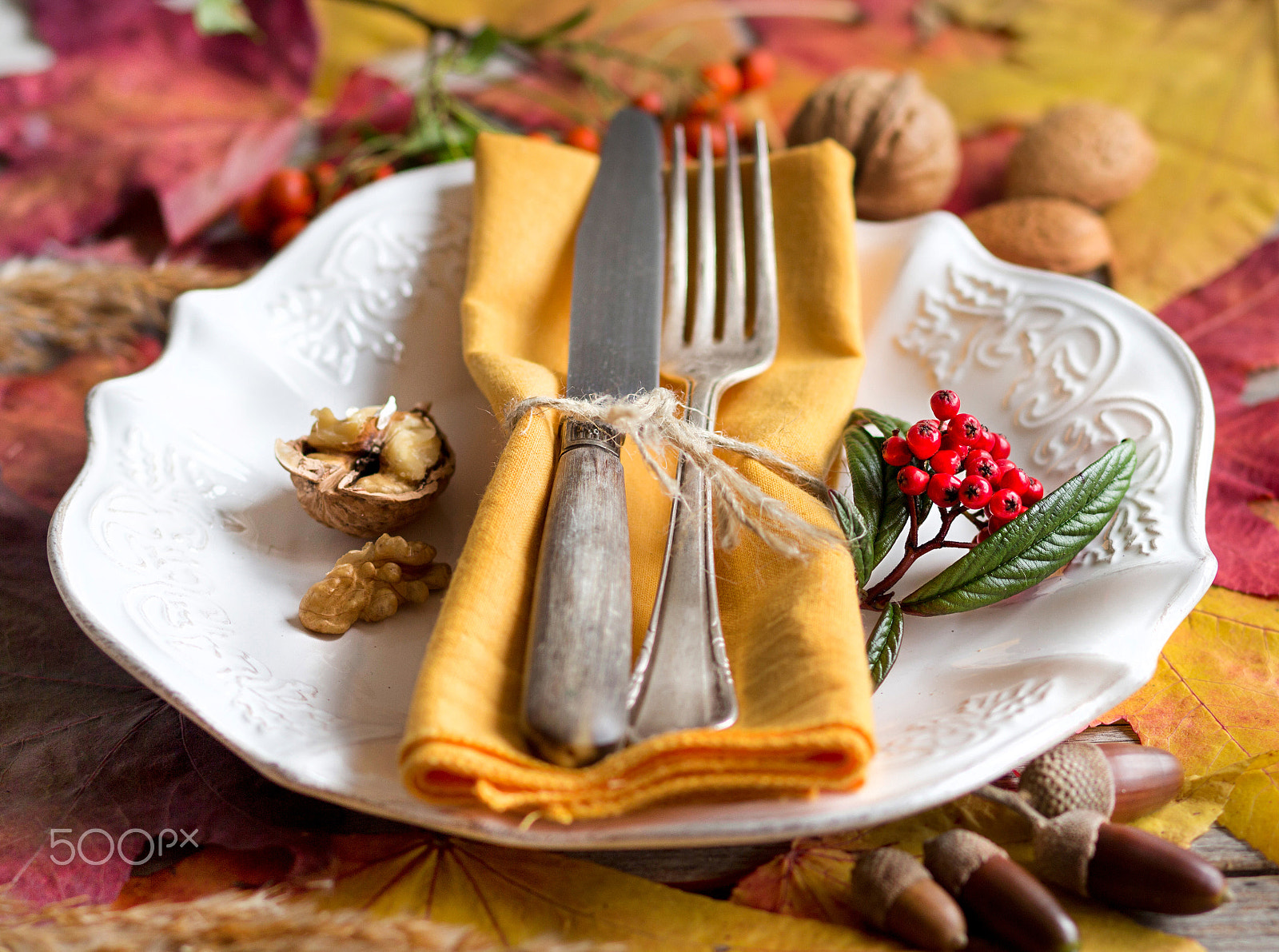 Canon EOS 650D (EOS Rebel T4i / EOS Kiss X6i) + Canon EF 85mm F1.8 USM sample photo. Autumn table setting photography