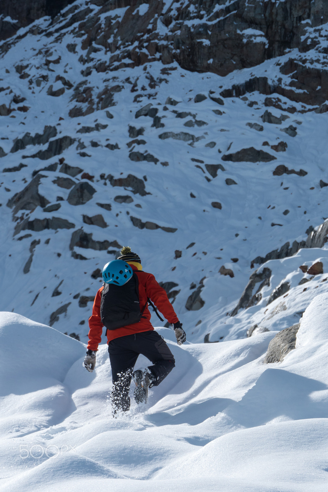 Panasonic Lumix DMC-GH4 sample photo. Guide ascending the glacial bowl photography