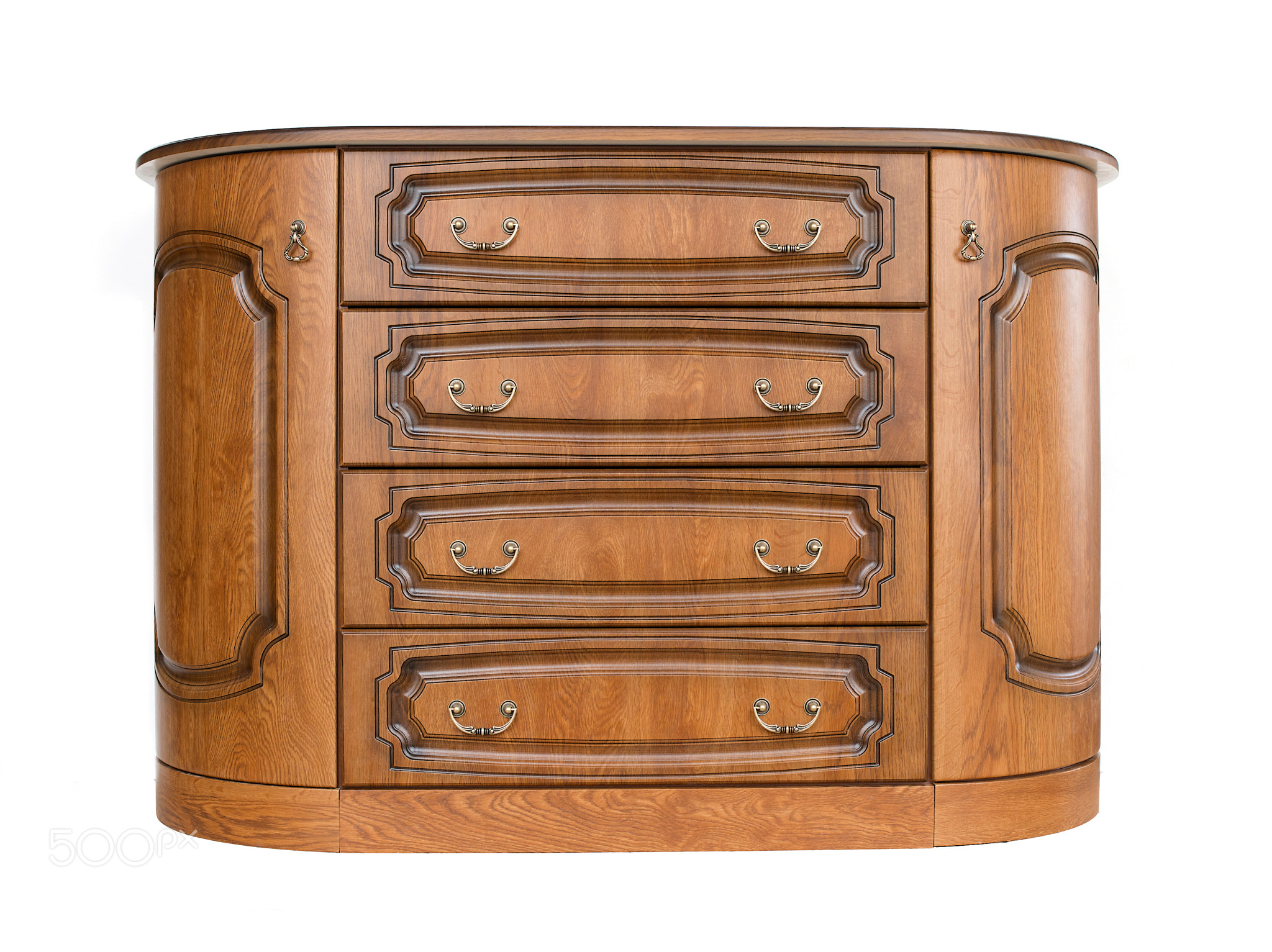 Antique wooden chest of drawers isolated on white background