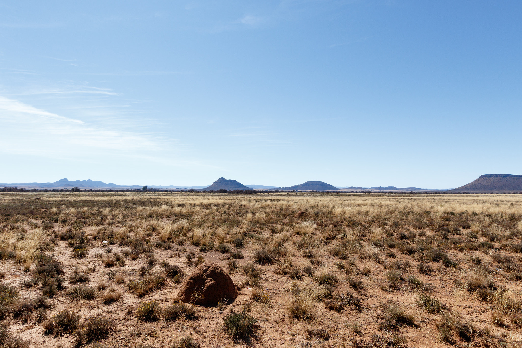 Canon EF 300mm f/2.8L sample photo. Ant hill with mountains, blue sky and yellow fields - cradock  photography