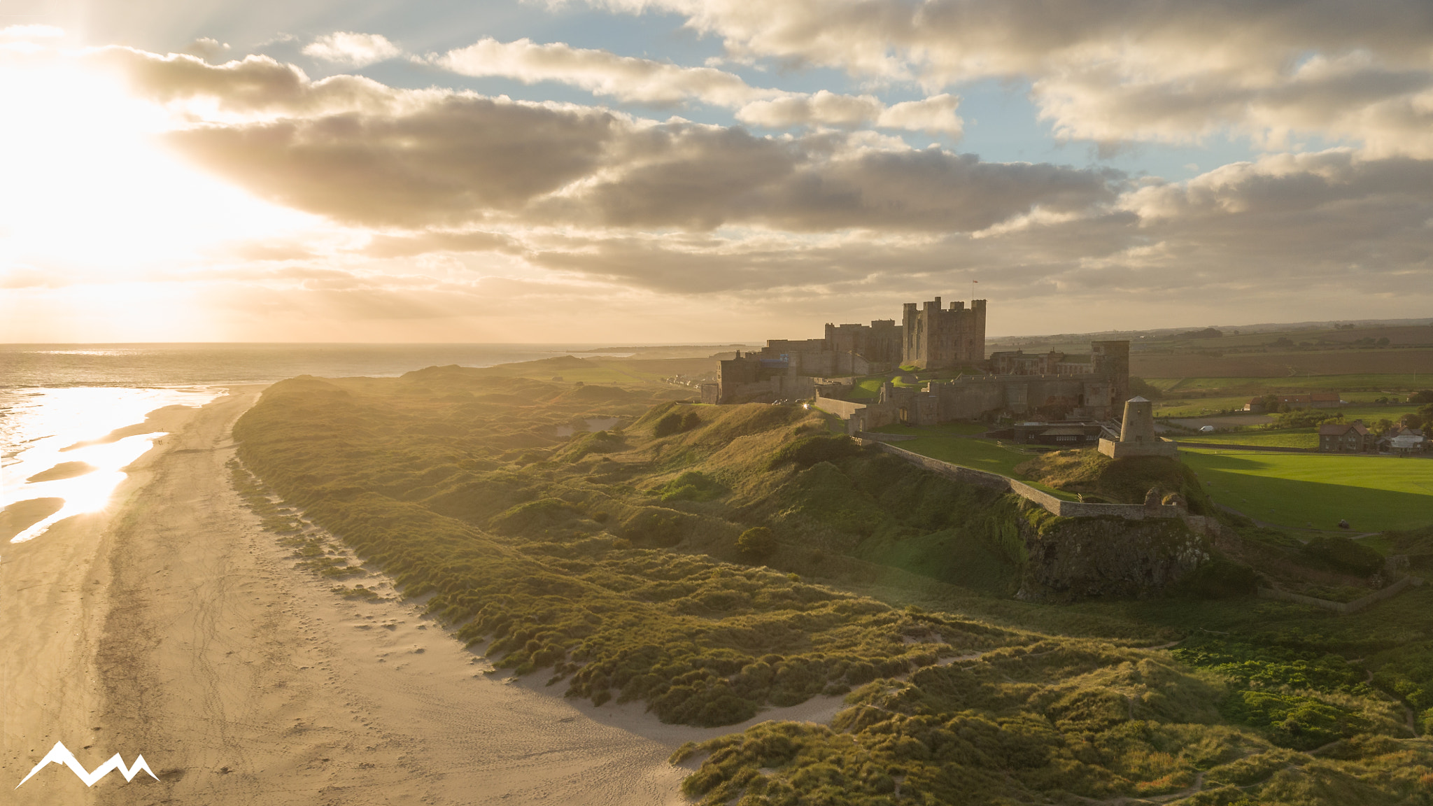 DJI FC550 sample photo. Bamburgh sunrise photography
