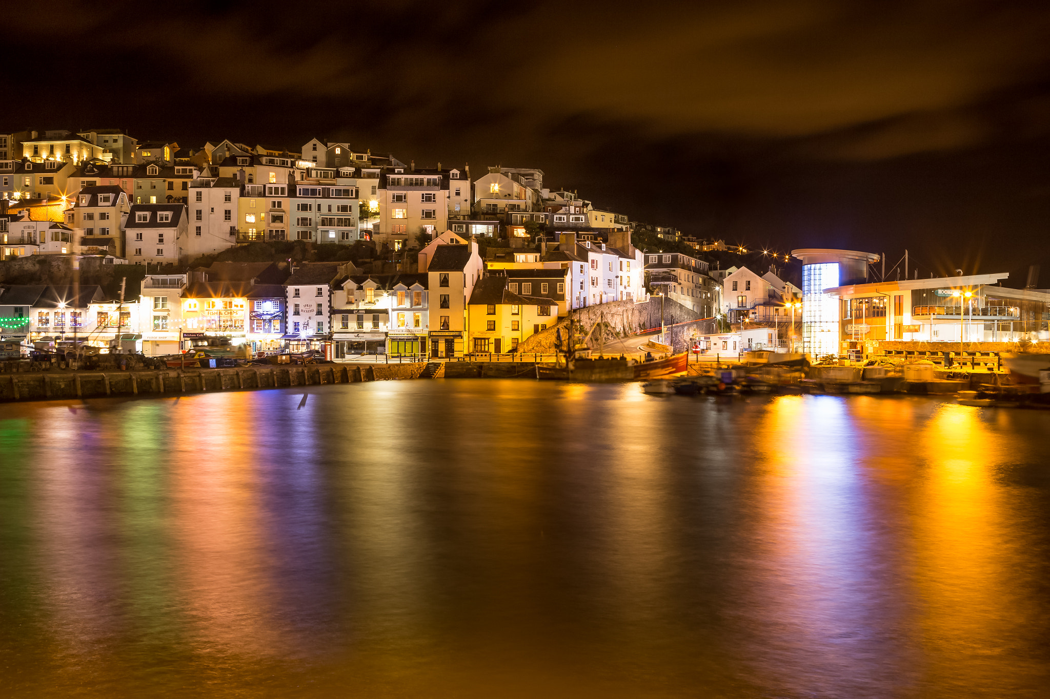 Canon EOS 6D + EF28-70mm f/2.8L USM sample photo. Brixham harbour at night photography