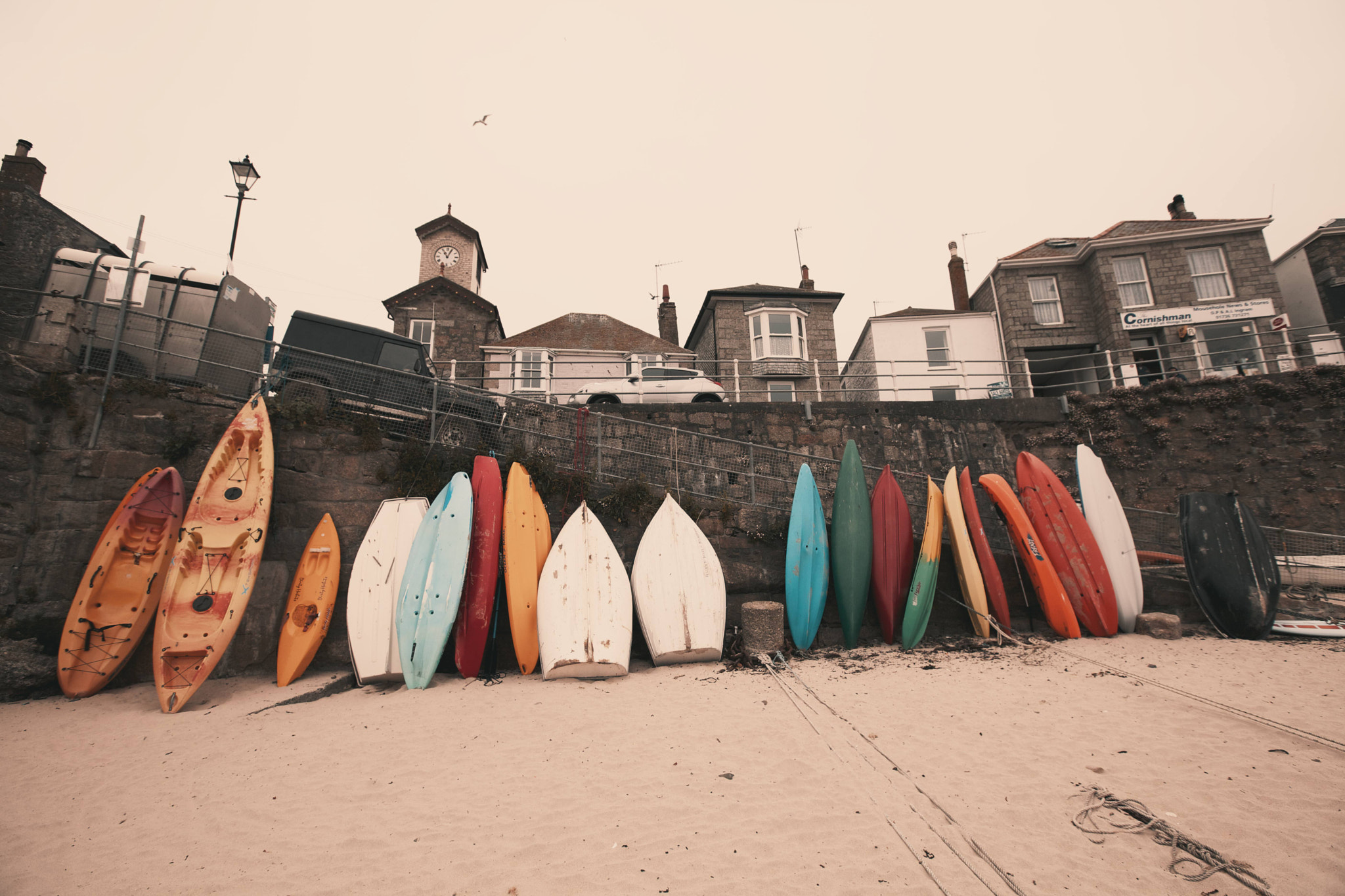 Canon EOS 5D Mark II + 16.0 - 35.0 mm sample photo. Surfing boards in mousehole, cornwall, uk photography