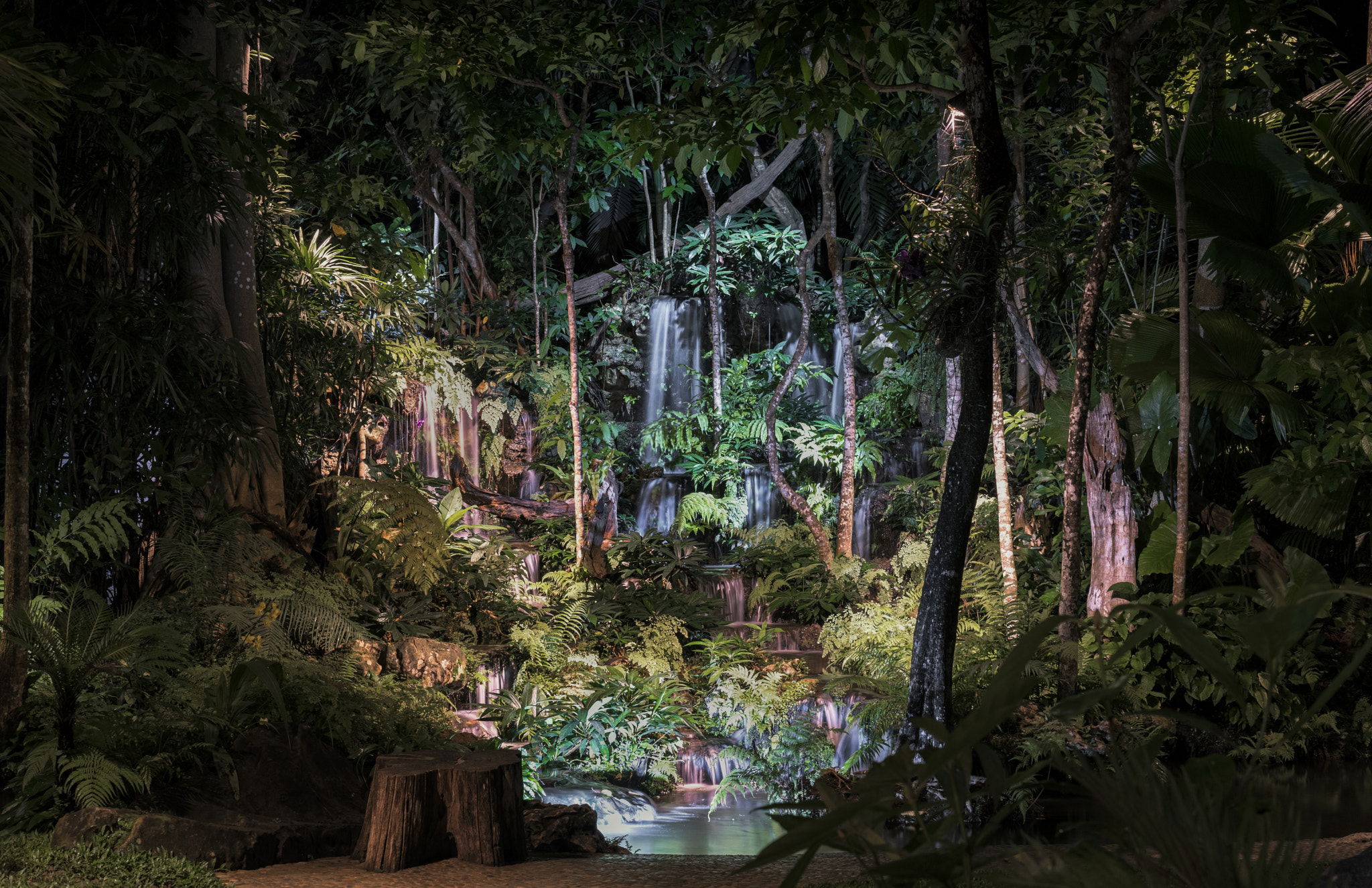 Leica APO-Summicron-M 50mm F2 ASPH sample photo. Decorative waterfall pond with light at night. photography