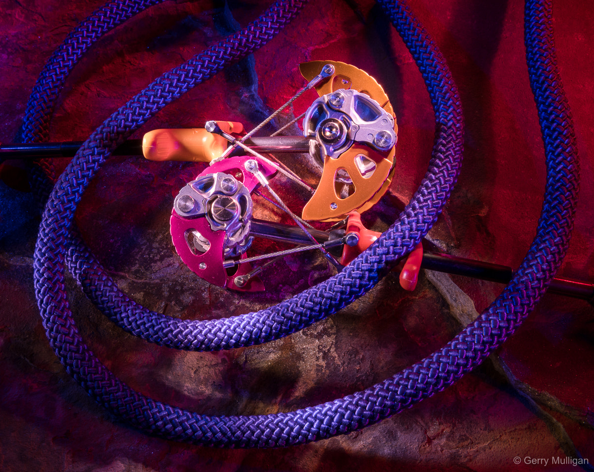 Nikon D500 sample photo. Lightpainting of rock climbing gear photography