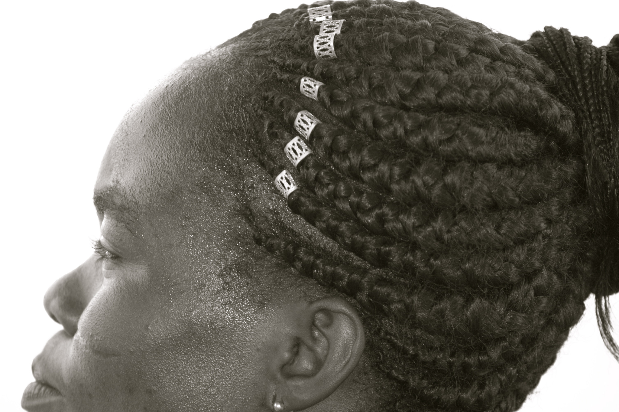 Nikon D70s sample photo. Africa, ghana, west africa, braided hair, braids, black and white, profile, woman, beads photography