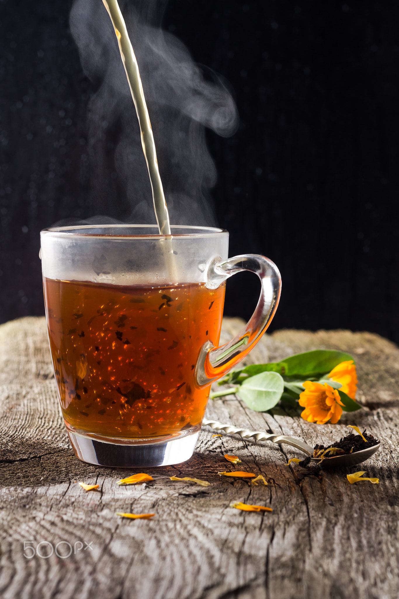 tea with flower petals