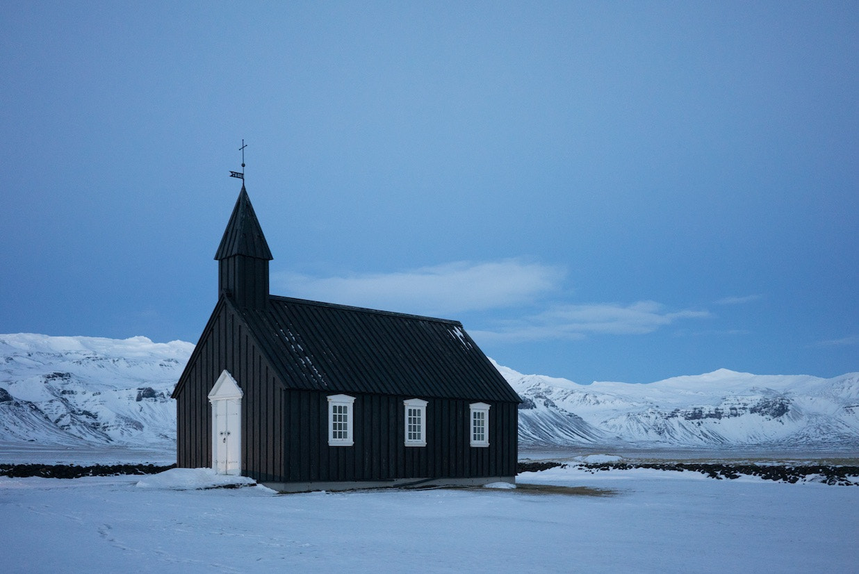 Sony a7S sample photo. The beautiful búðir church in snæfellsnes peninsula, west of iceland photography