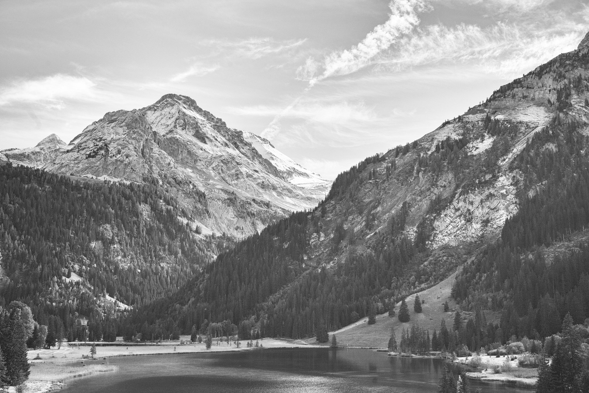 E 35mm F2 sample photo. Alpine autumn in black and white photography