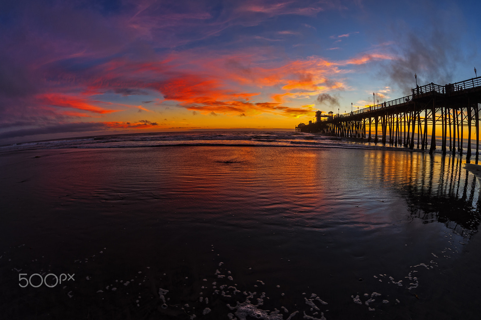 Nikon D700 + Sigma 15mm F2.8 EX DG Diagonal Fisheye sample photo. Reflections at sunset in oceanside - october 16, 2016 photography