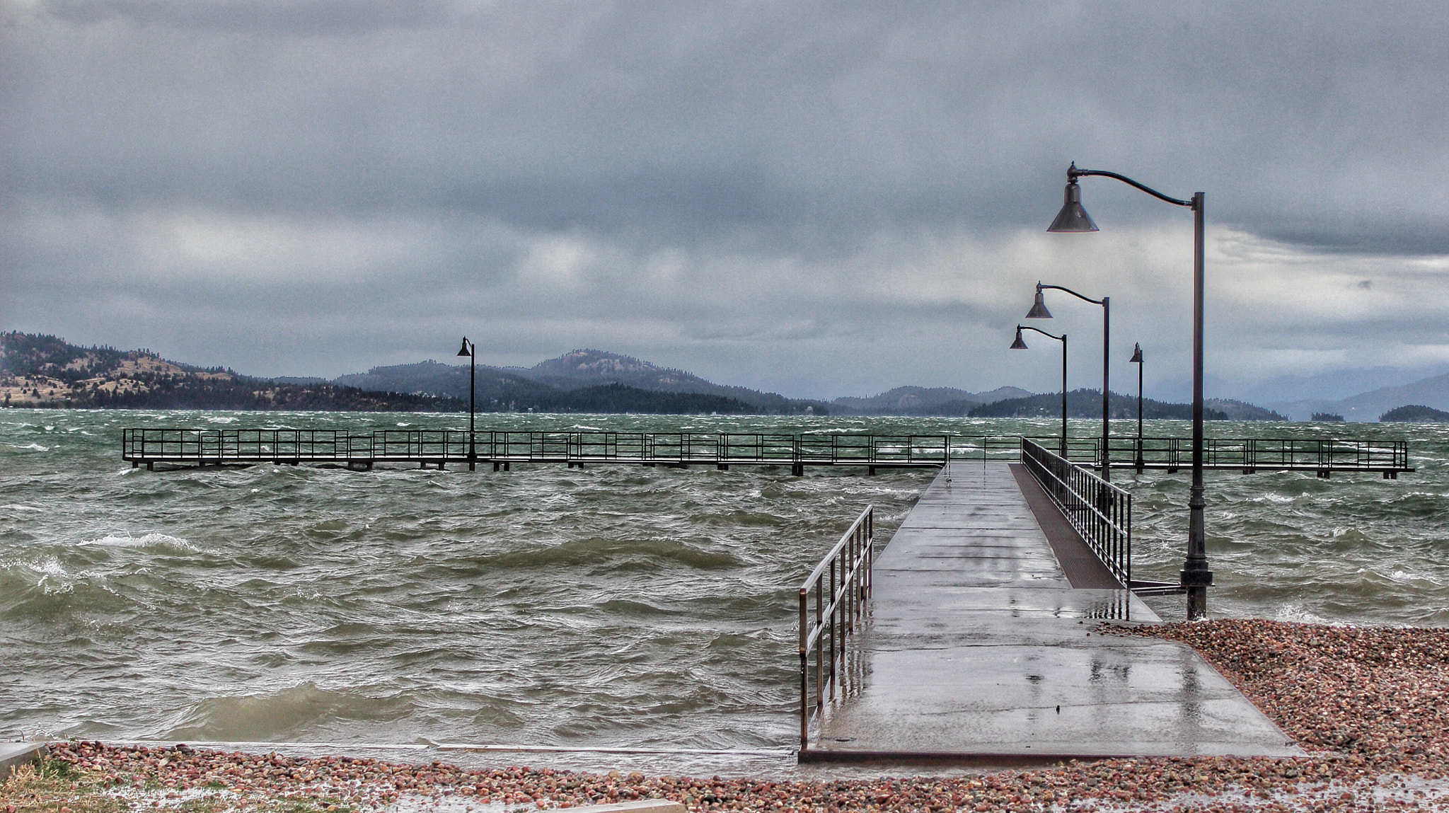 Canon EOS 1200D (EOS Rebel T5 / EOS Kiss X70 / EOS Hi) + Canon EF-S 18-55mm F3.5-5.6 IS II sample photo. Flathead lake, montana at salish point docks during a recent significant storm. photography