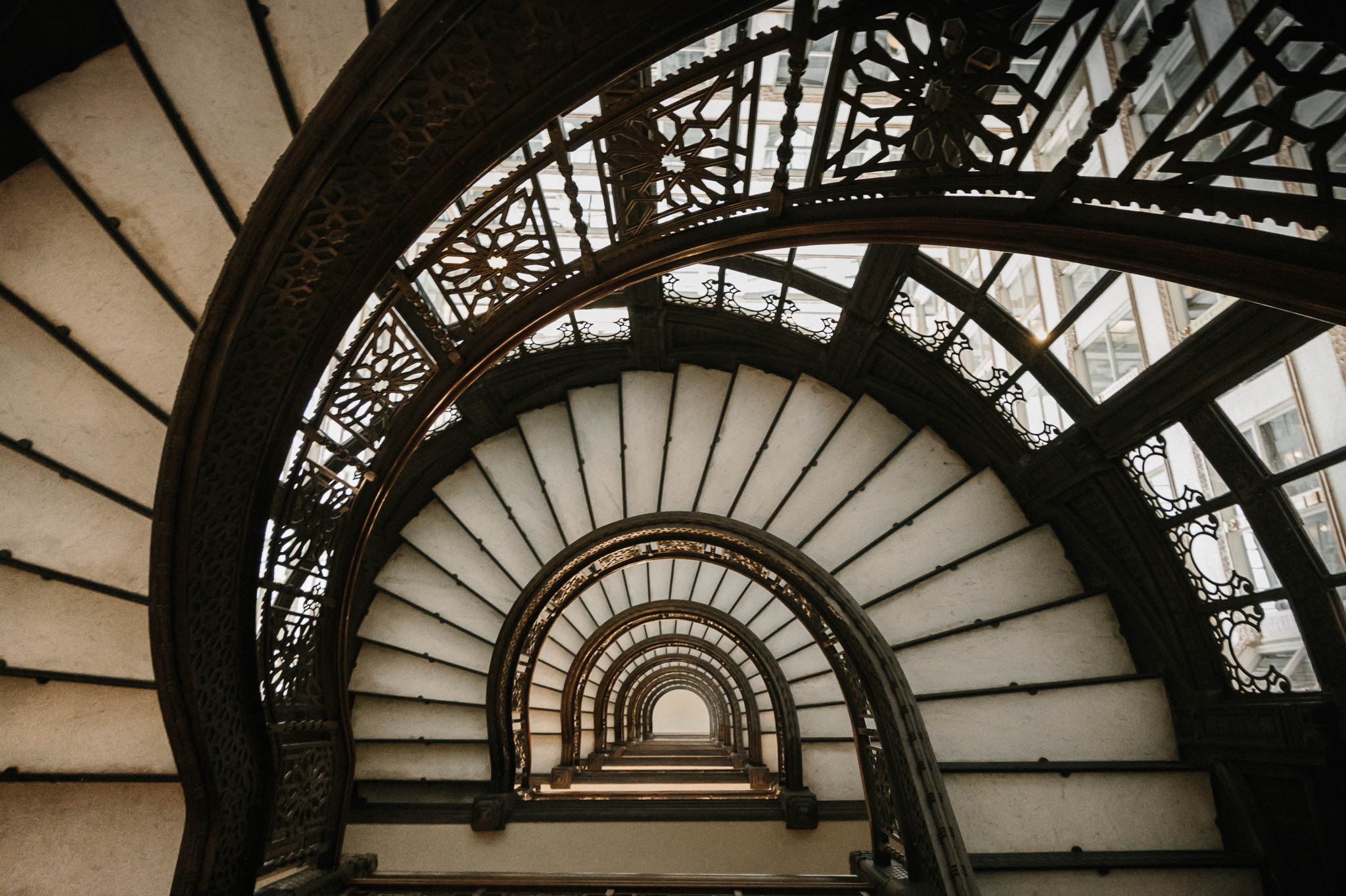 Canon EOS 6D + Canon EF 8-15mm F4L Fisheye USM sample photo. The rookery, frank lloyd wright spiral staircase- open house chicago 2016. photography