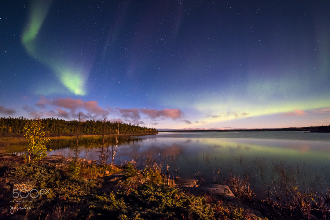 Nikon D810A + Nikon AF-S Nikkor 14-24mm F2.8G ED sample photo. Moonlit yellowknife landscape photography