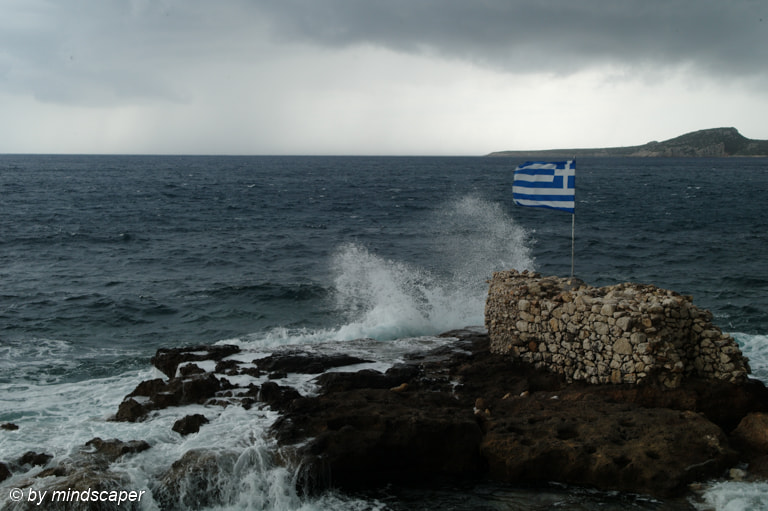 Leica M9 + Tri-Elmar-M 28-35-50mm f/4 ASPH. sample photo. Greek flag at stormy weather at the greek coast photography