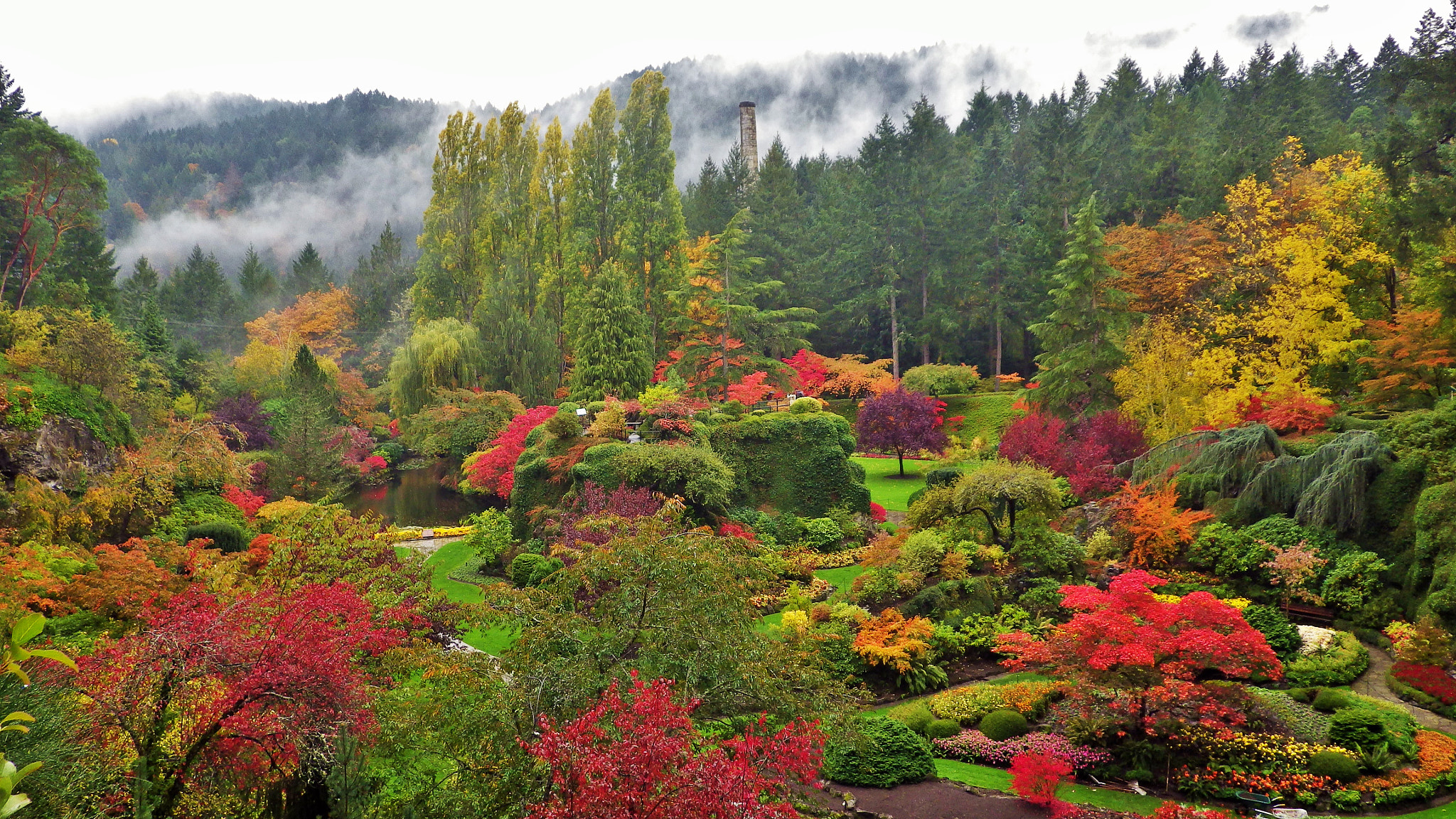 Pentax Optio WG-2 sample photo. Sunken garden at butchart gardens in fall glory photography