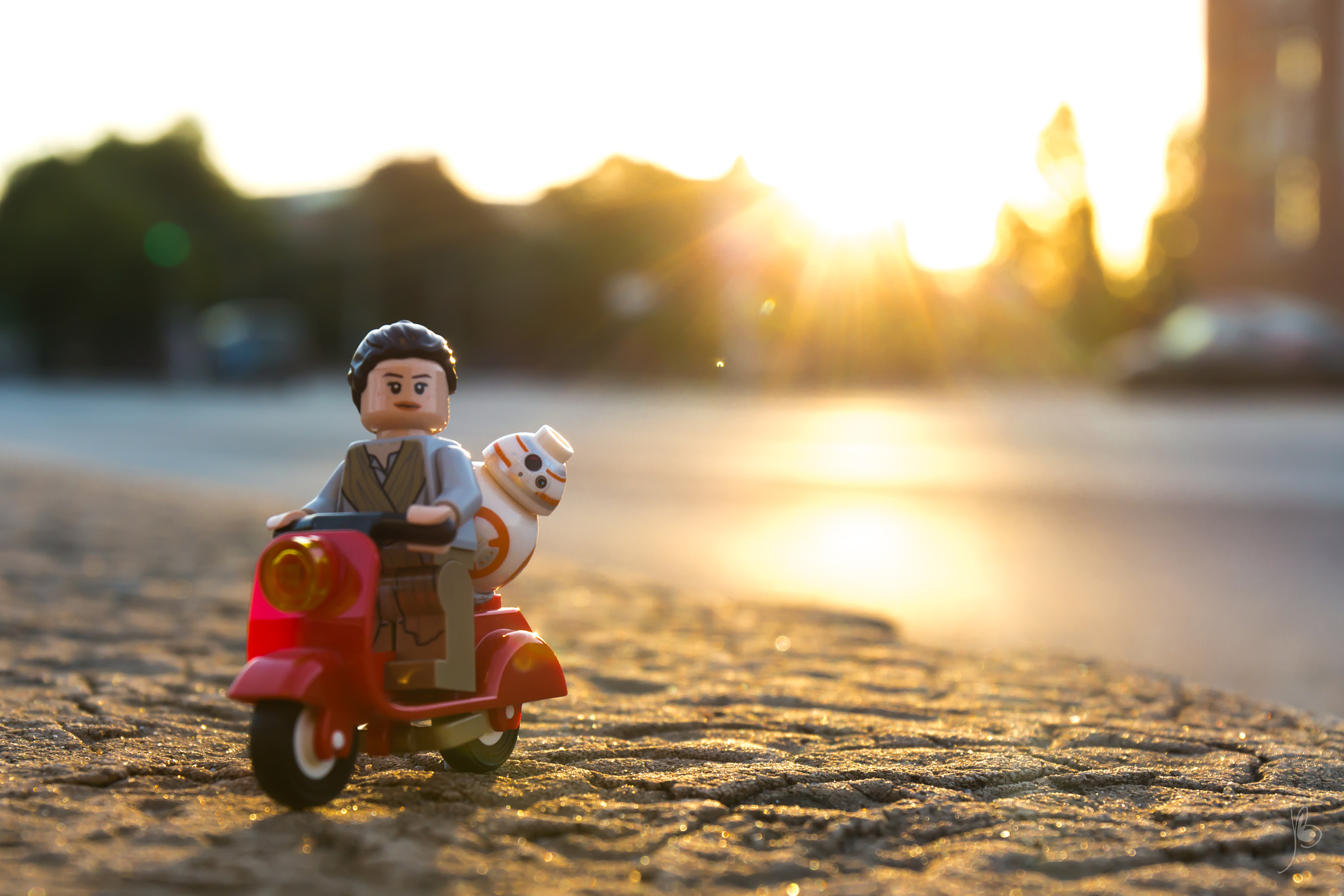 Canon EF 24-70mm F4L IS USM sample photo. Rey and bb-8 sunrise riding photography