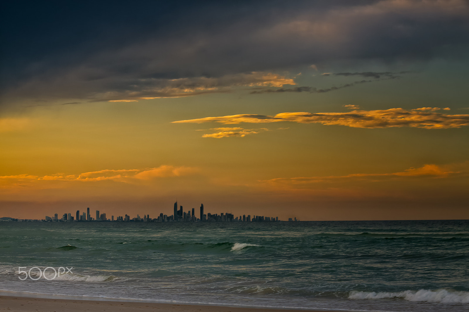 Canon EOS 50D + Canon EF 70-210mm f/4 sample photo. Gold coast city skyline in the sunset photography