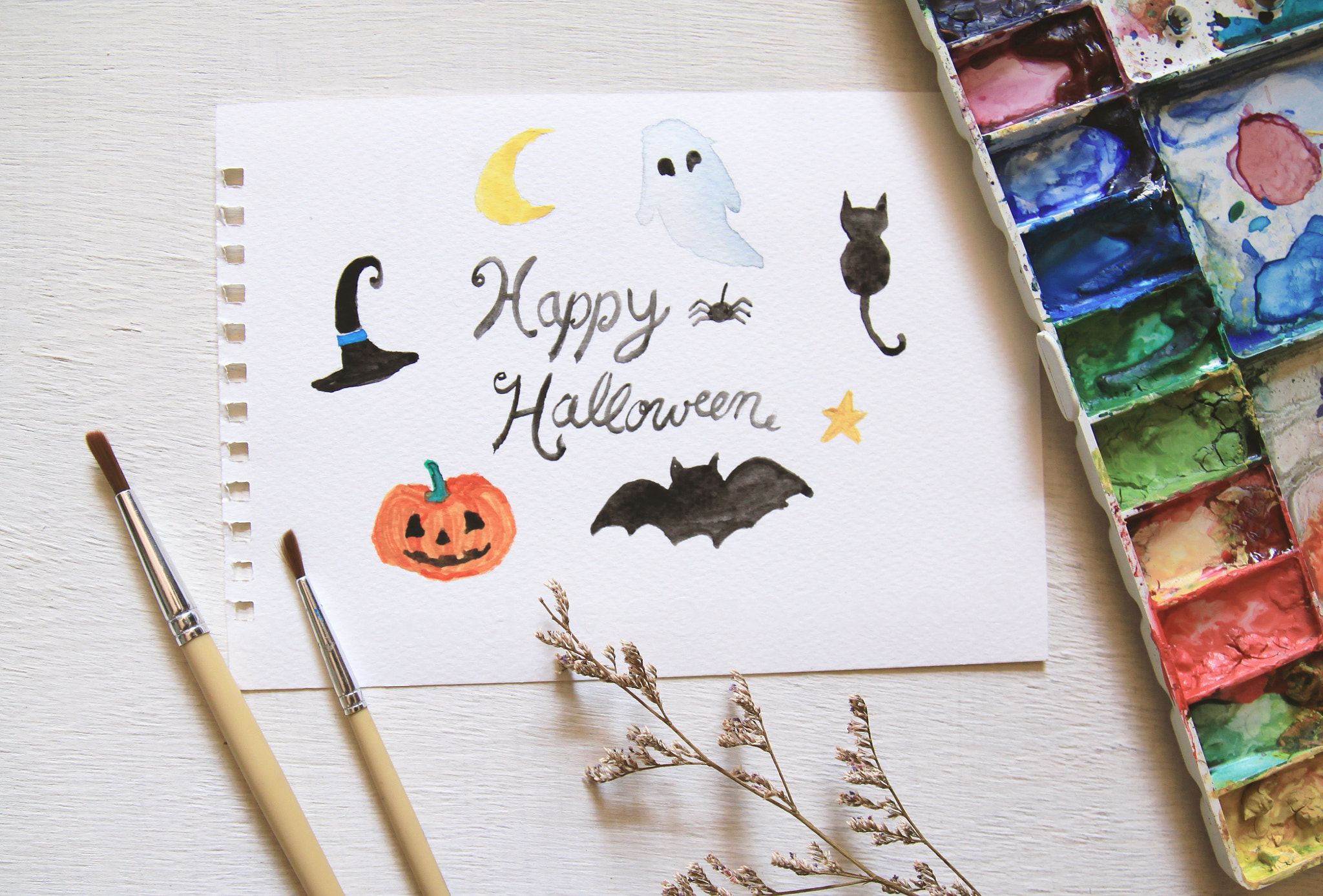 Canon EOS 500D (EOS Rebel T1i / EOS Kiss X3) sample photo. Happy halloween painted with watercolor set photography