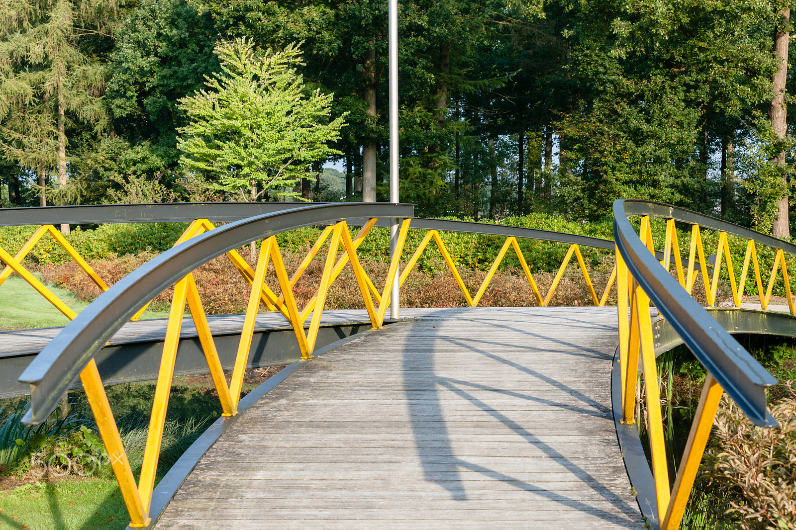 Sony Alpha DSLR-A900 + Minolta/Sony AF 70-200mm F2.8 G sample photo. Painted metal footbridge over a small river in a dutch nature ar photography