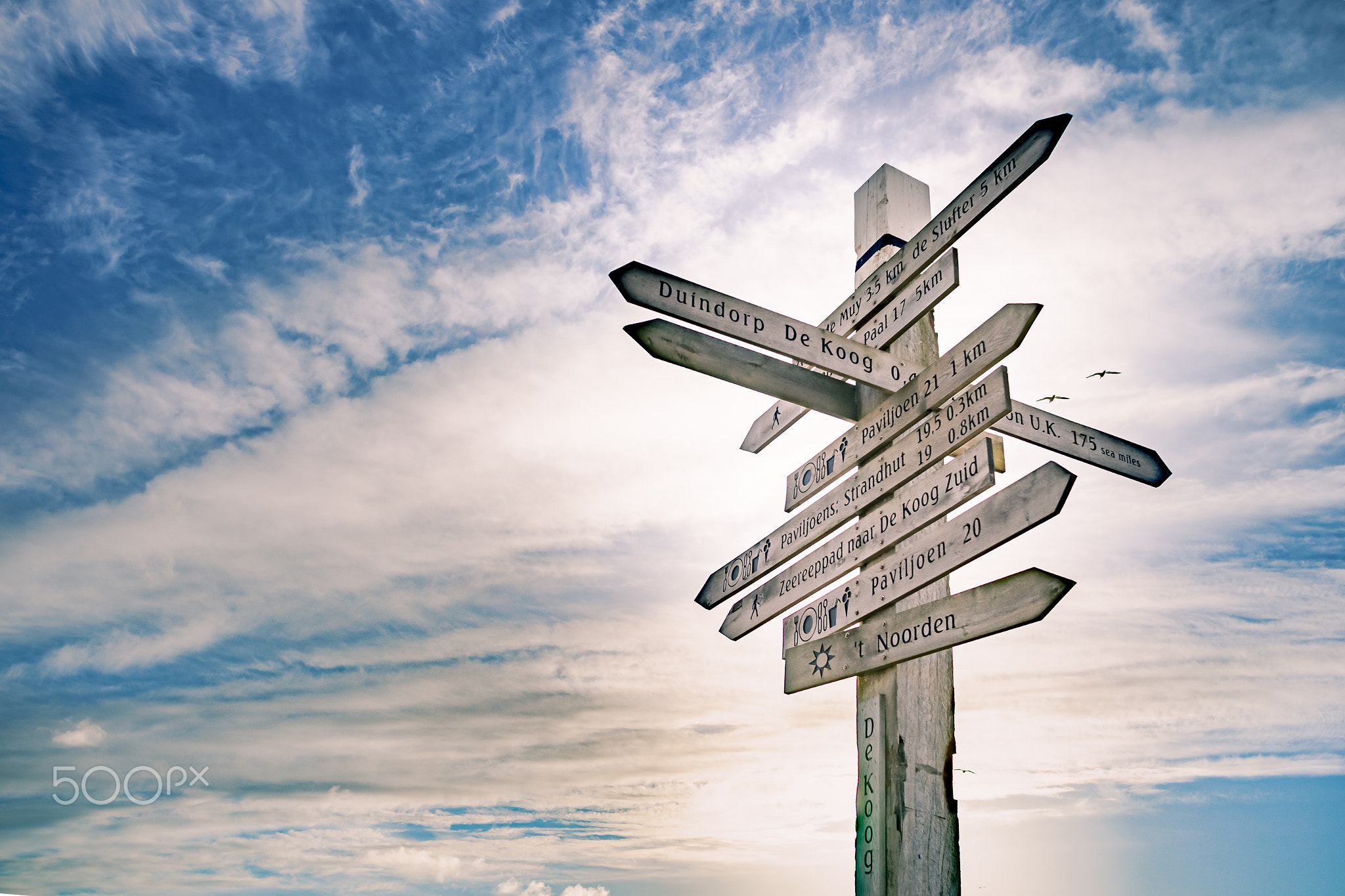Crossroad signpost at the island Texel in Holland