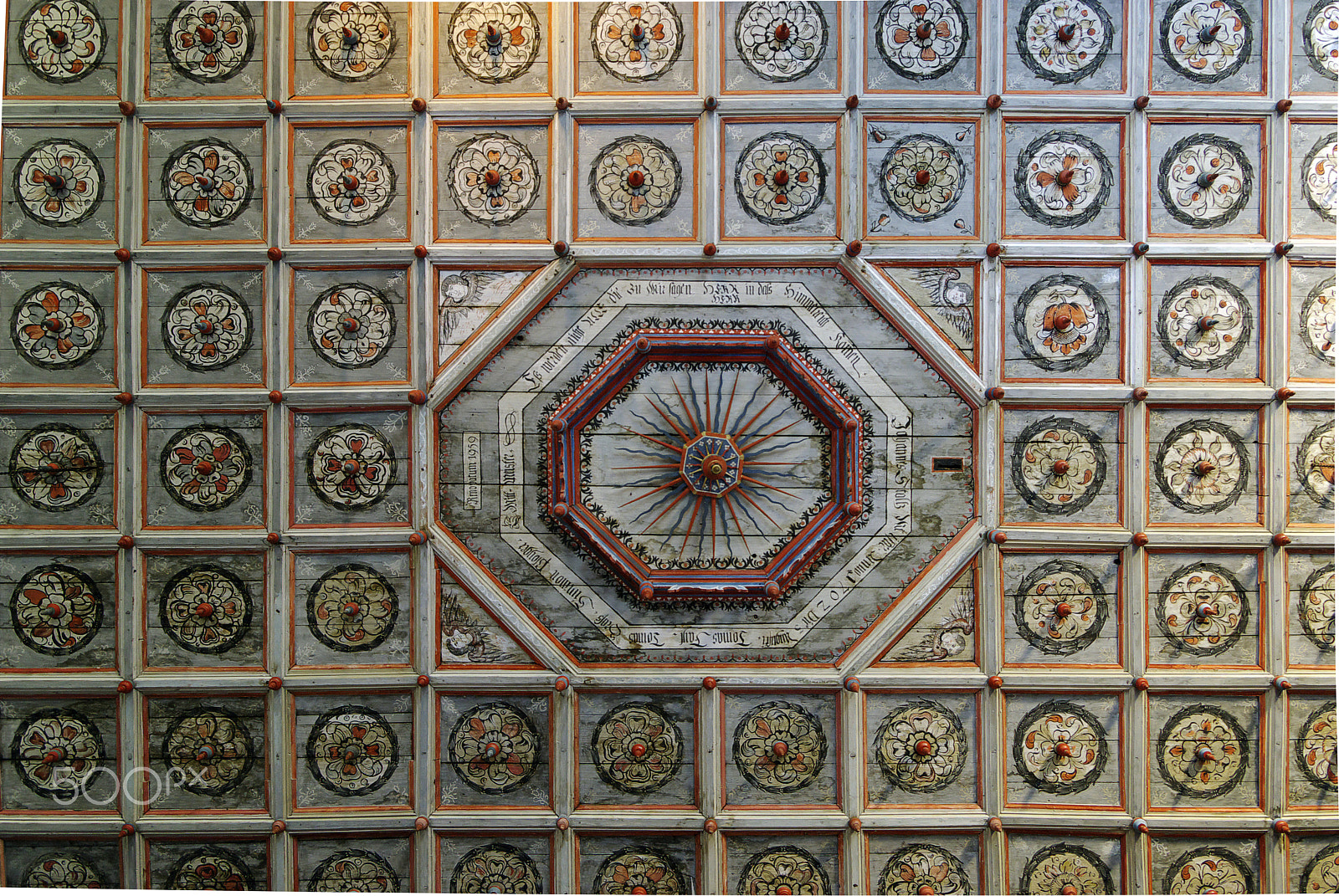 Pentax K200D sample photo. Beautiful ceiling in codlea fortified church photography