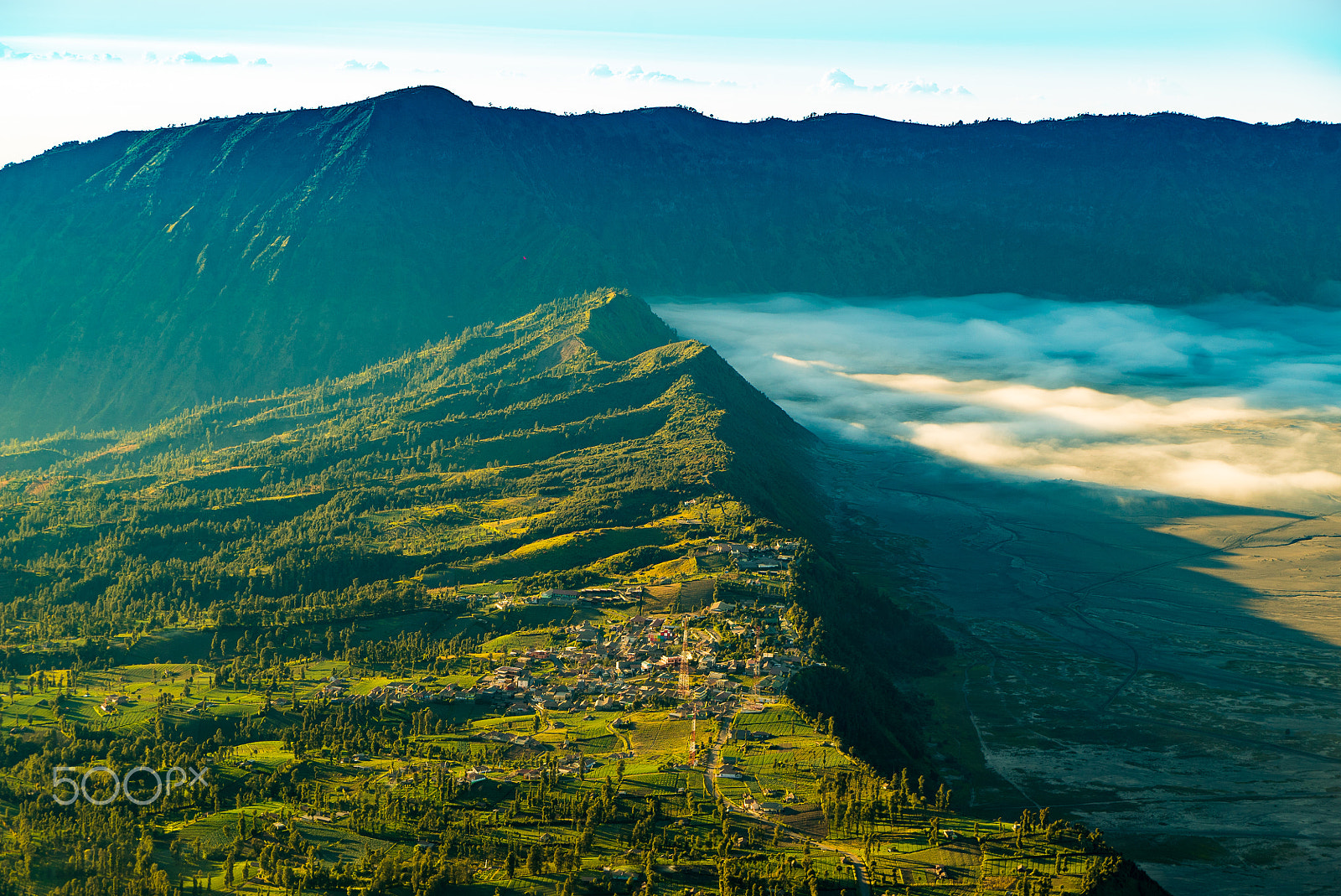 Sony a7S + Sony 28-75mm F2.8 SAM sample photo. Top views of villages at front of mount bromo photography