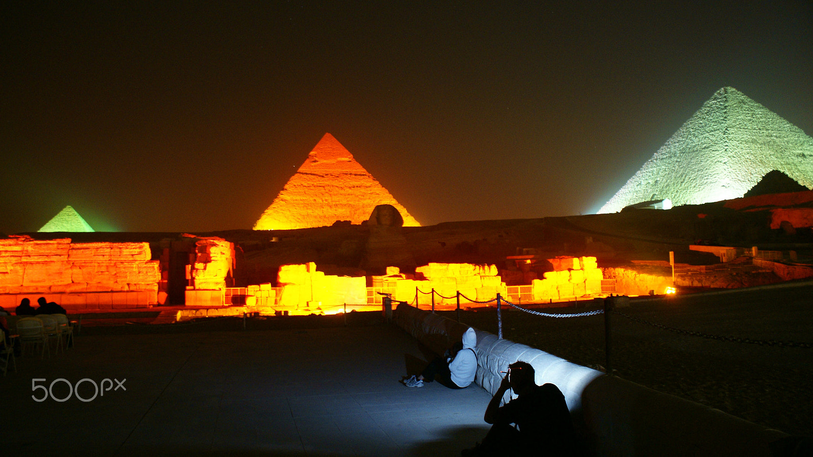 Sony Alpha DSLR-A700 sample photo. Night lights pyramids of giza 1 photography