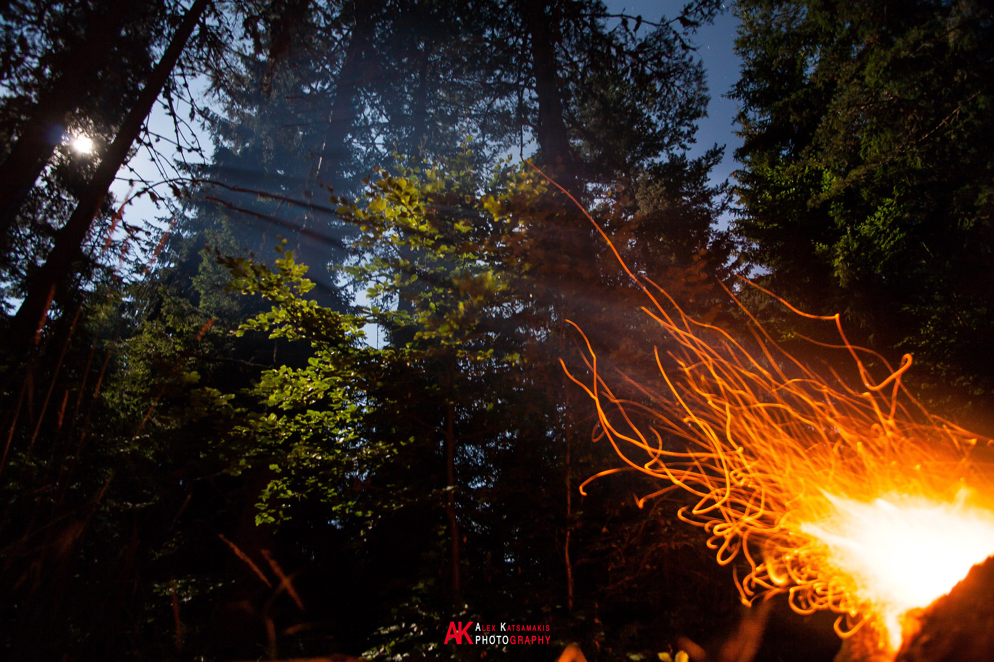 Canon EOS 5D + Canon EF 20-35mm F3.5-4.5 USM sample photo. Campfire under full moon photography