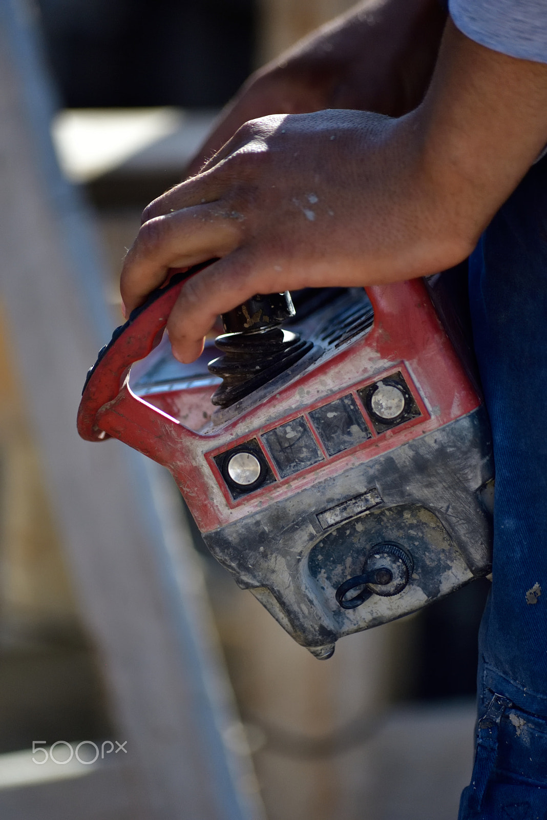 Sigma 70-300mm F4-5.6 APO Macro Super II sample photo. Construction journal - man controlling the pump photography