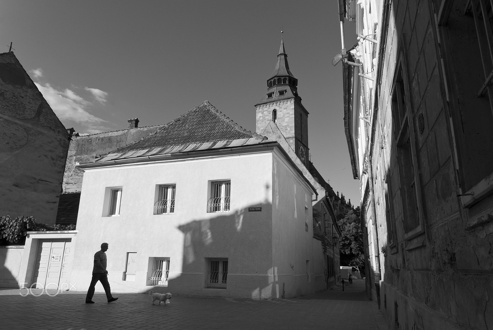 Pentax K200D sample photo. Man walking with his dog photography